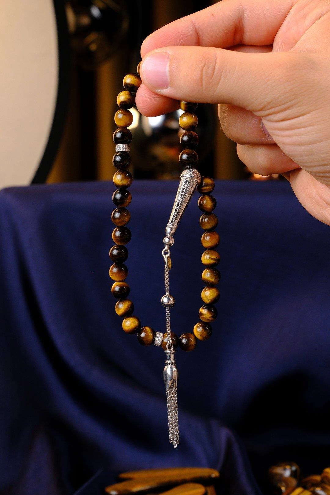 Diamond Serisi Gümüş Tasarım Kaplan Gözü Tesbih