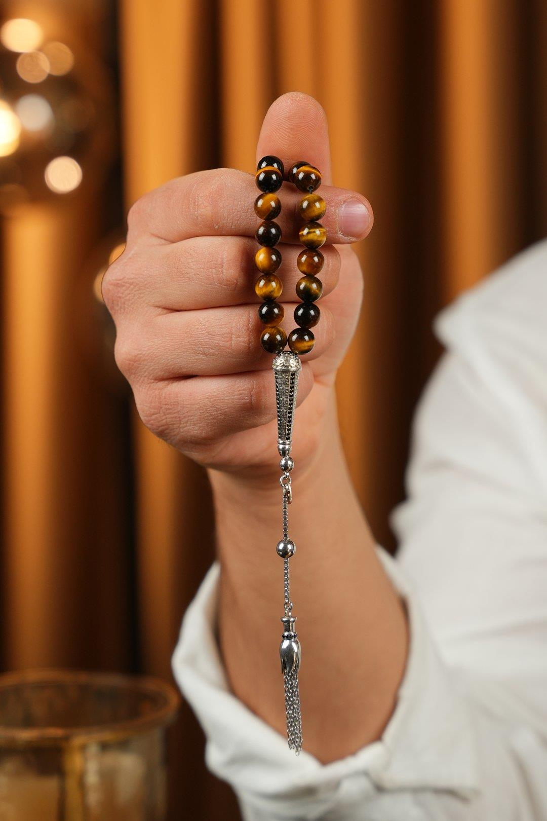 Diamond Serisi Gümüş Tasarım Kaplan Gözü Tesbih