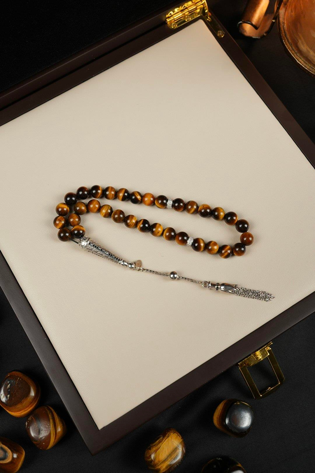 Diamond Serisi Gümüş Tasarım Kaplan Gözü Tesbih