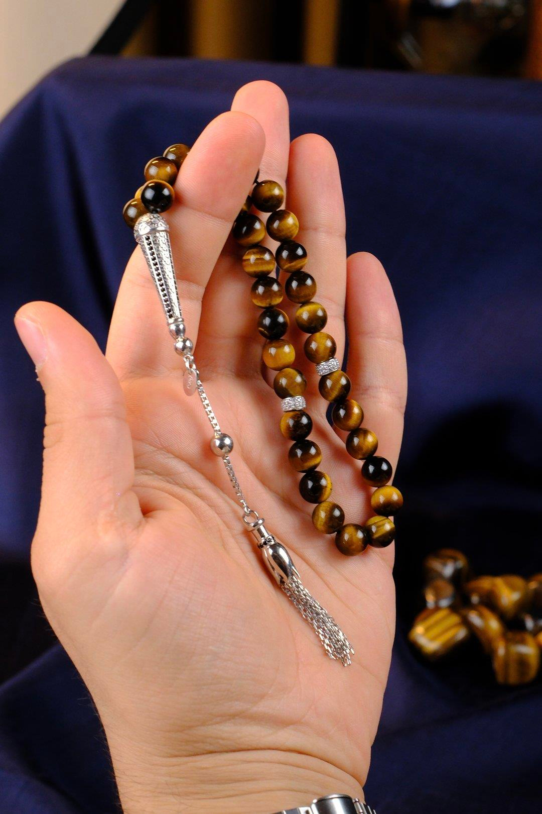 Diamond Serisi Gümüş Tasarım Kaplan Gözü Tesbih