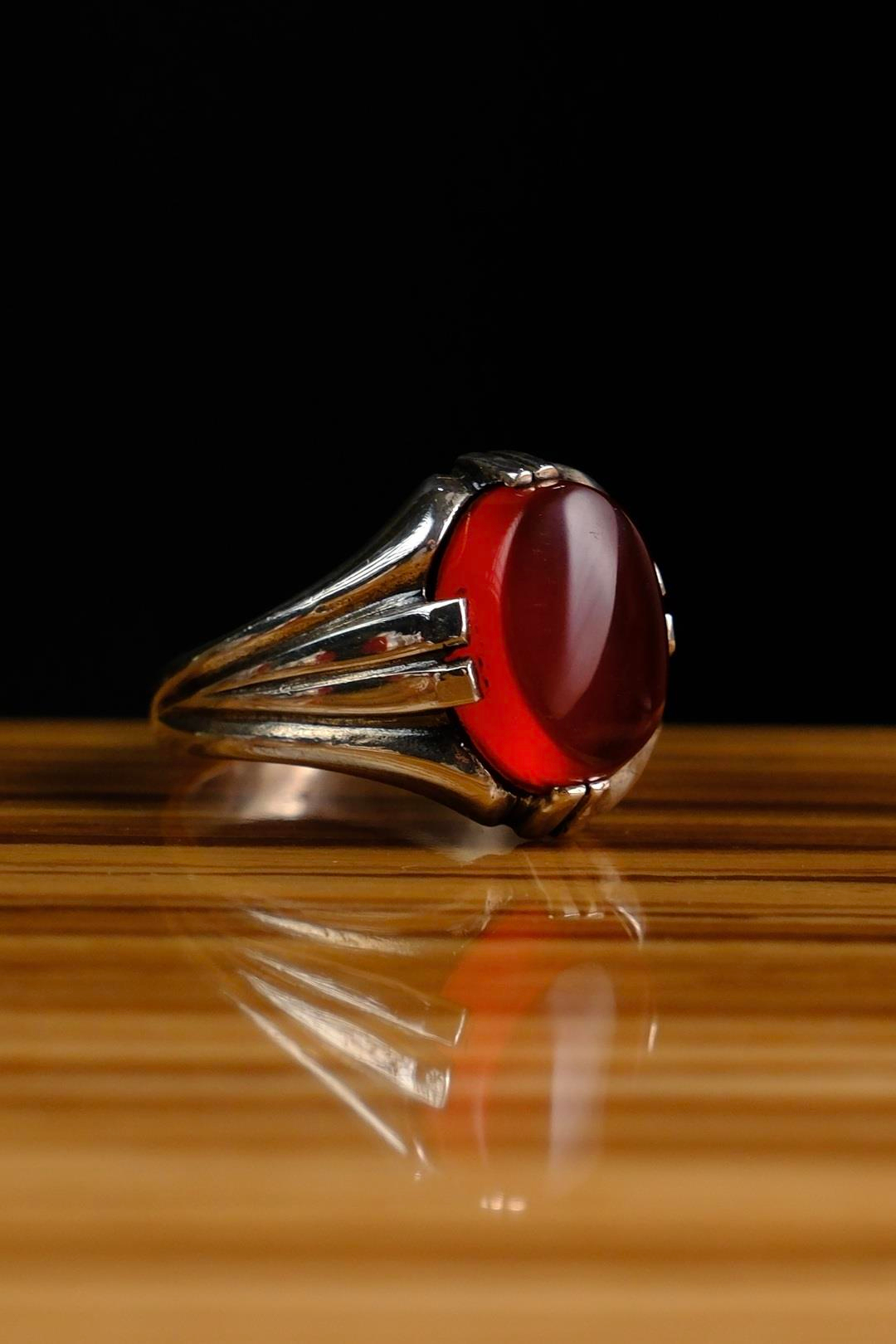 Usta İşçilik Özel Akik Taşlı Tasarım 925 Ayar Gümüş Yüzük 2