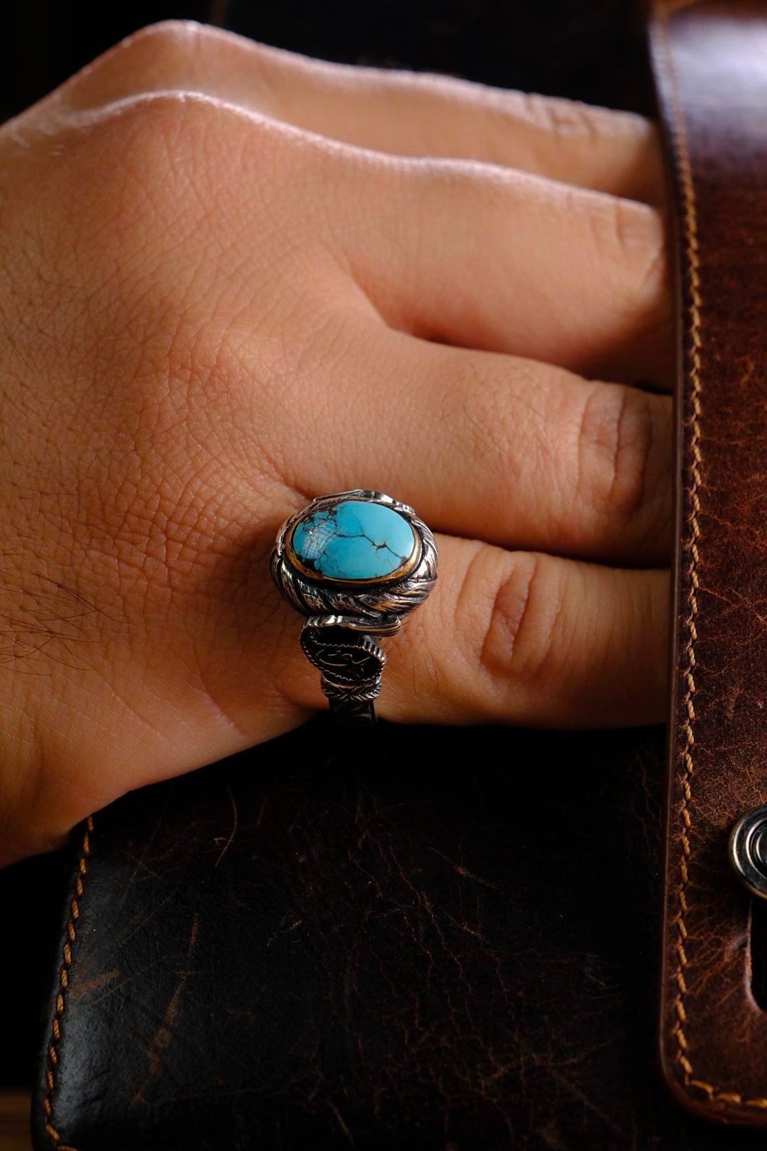 Usta İşçilik Özel Serçe Parmak Firuze Taşlı Tasarım 925 Ayar Gümüş Yüzük 3