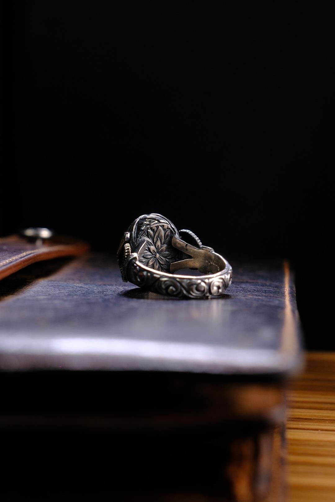 Usta İşçilik Özel Serçe Parmak Firuze Taşlı Tasarım 925 Ayar Gümüş Yüzük 3