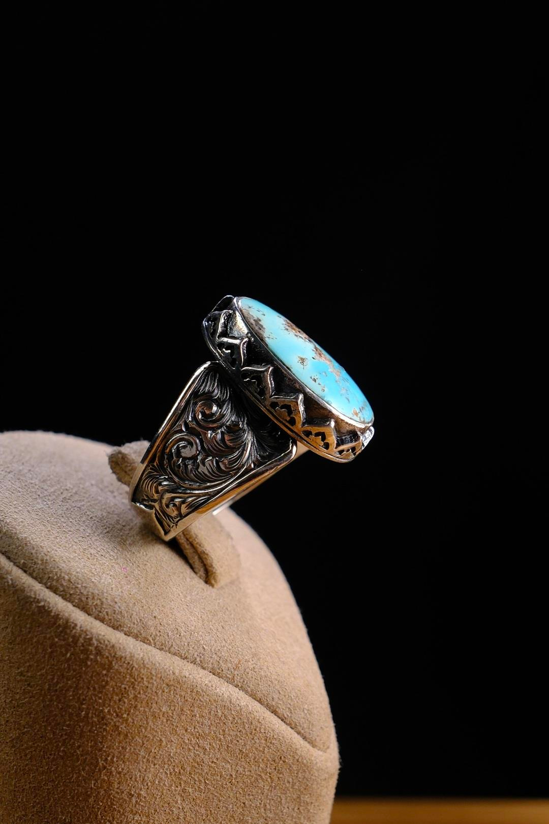 Usta İşçilik Özel Firuze Taşlı Tasarım 925 Ayar Gümüş Yüzük