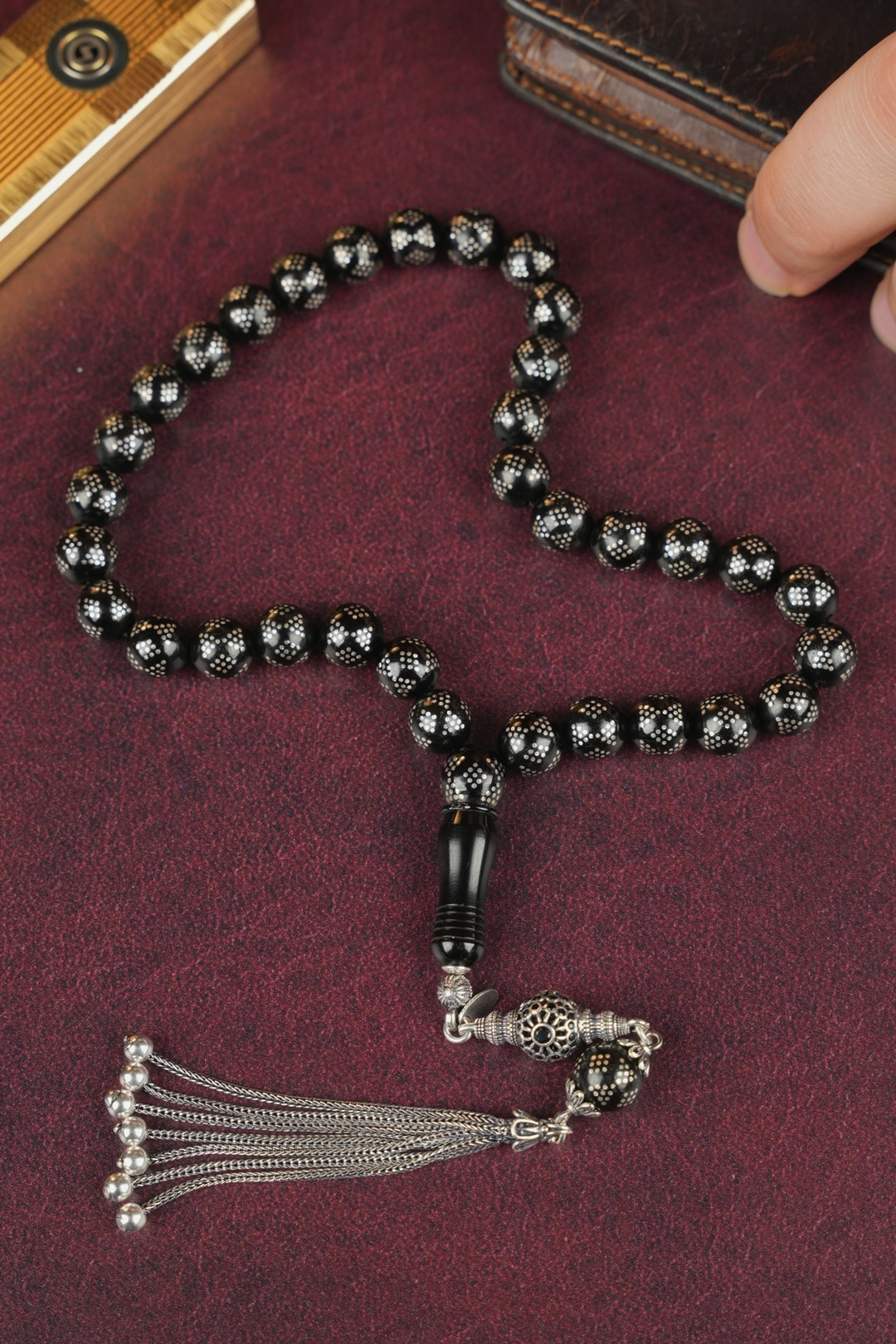 Erzurum Oltu Taşı  Full Gümüş İşleme ve Gümüş Püskül Tasarım Tesbih