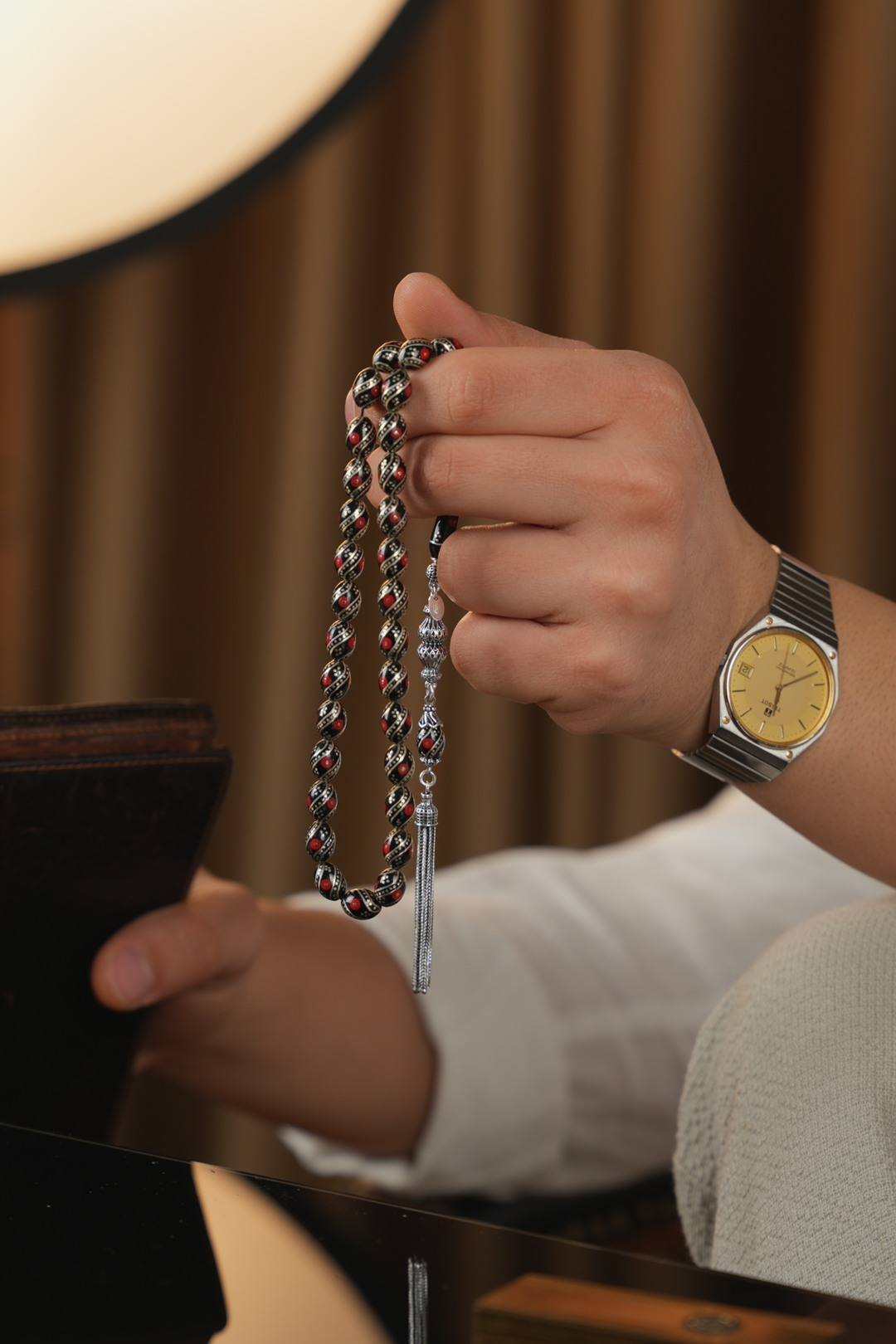 Erzurum Oltu Taşı  Full Gümüş Mercan İşleme Tesbih