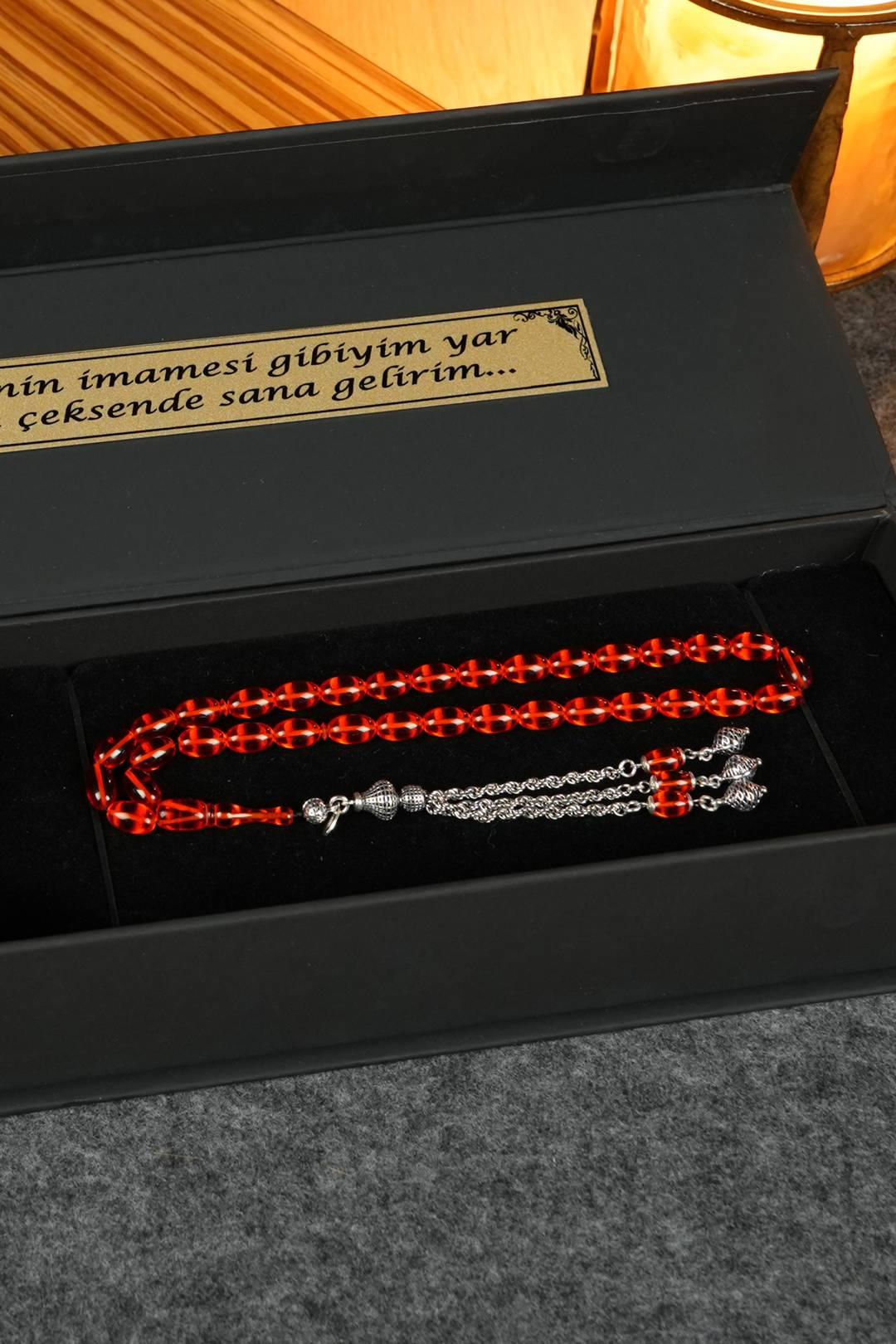 Eşref Serisi Gümüş Tasarım Turuncu Sıkma Kehribar Tesbih