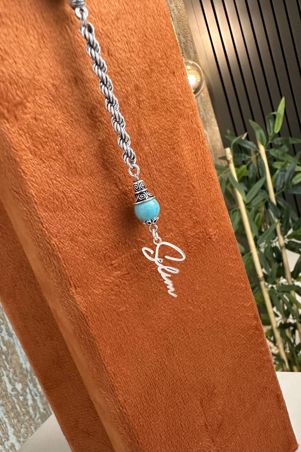 Firuze Doğal Taş Gümüş Tasarım Tesbih ( Kişiye Özel )