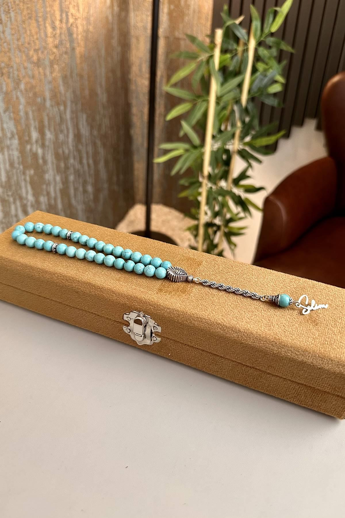 Firuze Doğal Taş Gümüş Tasarım Tesbih ( Kişiye Özel )