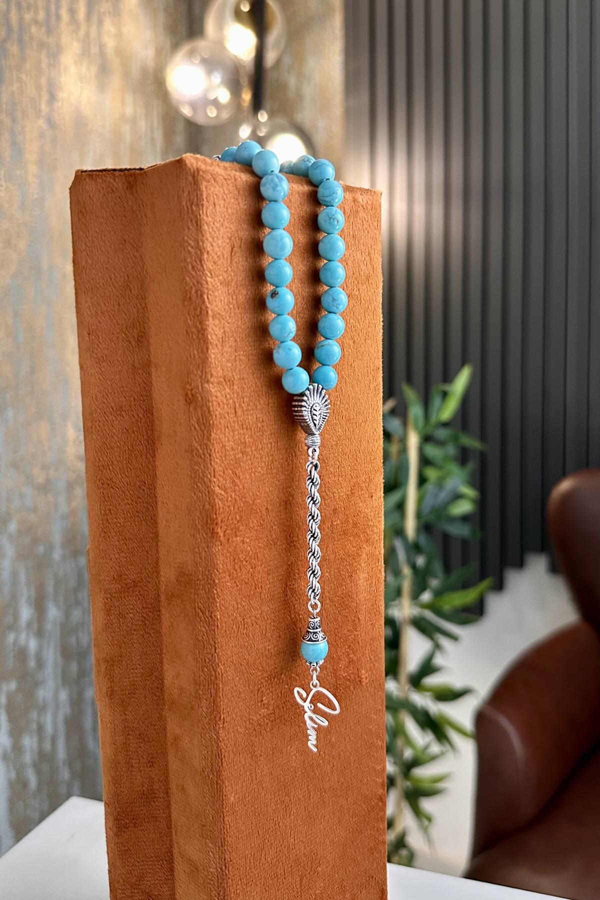 Firuze Doğal Taş Gümüş Tasarım Tesbih ( Kişiye Özel )