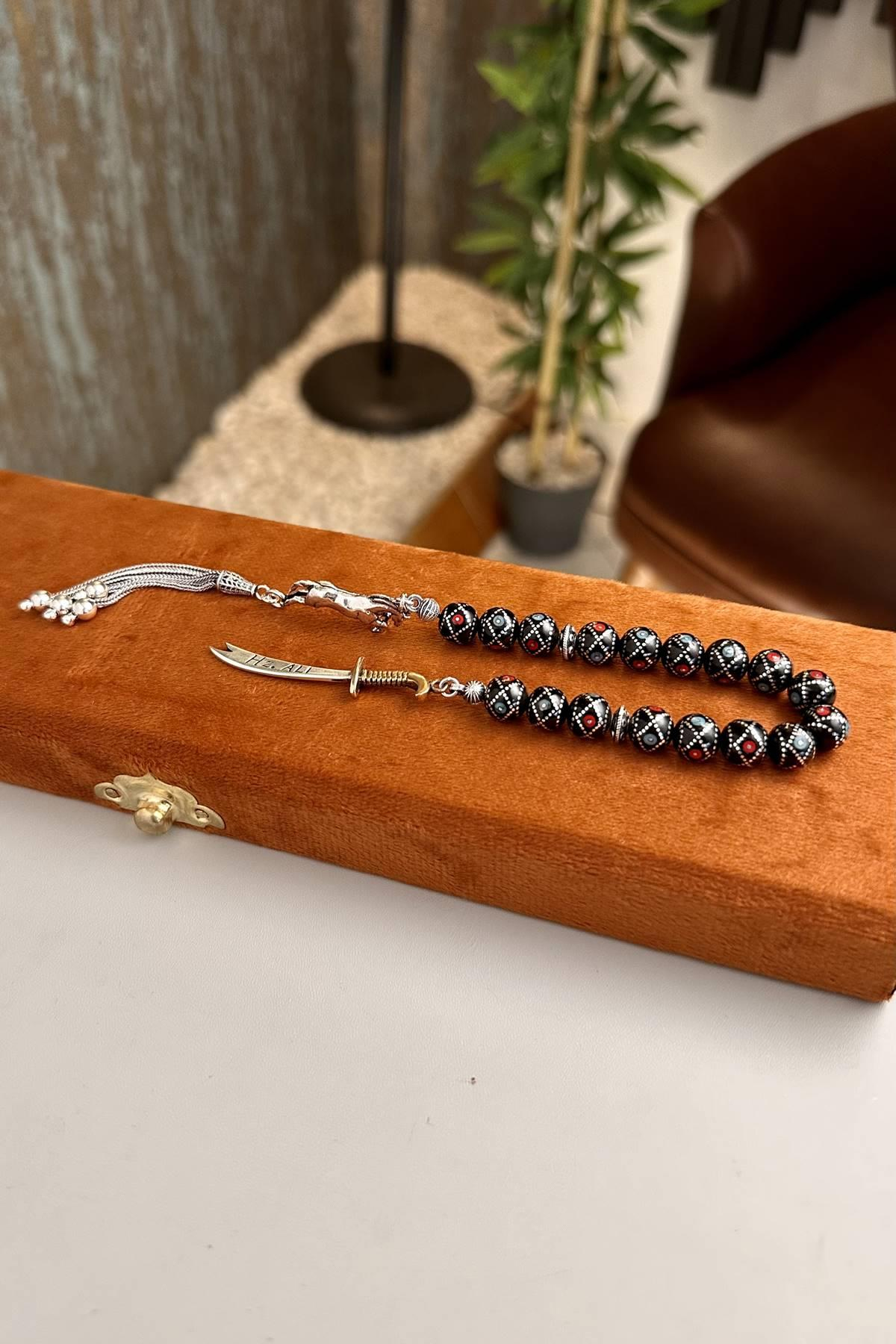 Firuze Mercan Gümüş Püskül Zaza Oltu Taşı Tesbih 