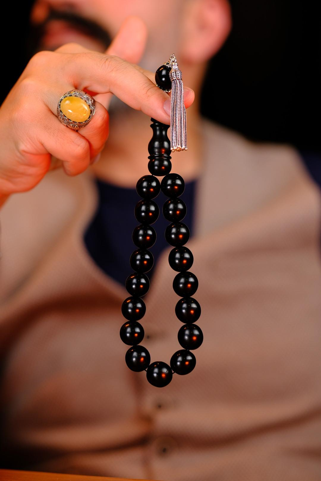 Gümüş Tasarım Efe Maskot Boy Oltu Taşı Tesbih