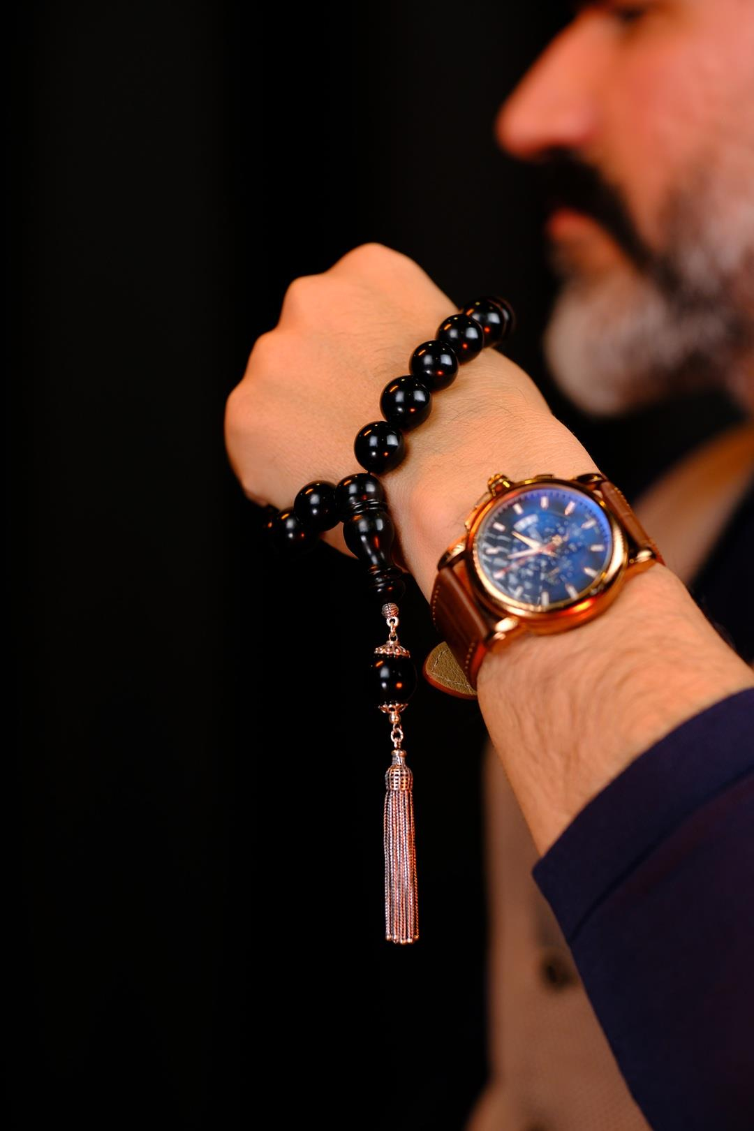 Gümüş Tasarım Efe Maskot Boy Oltu Taşı Tesbih