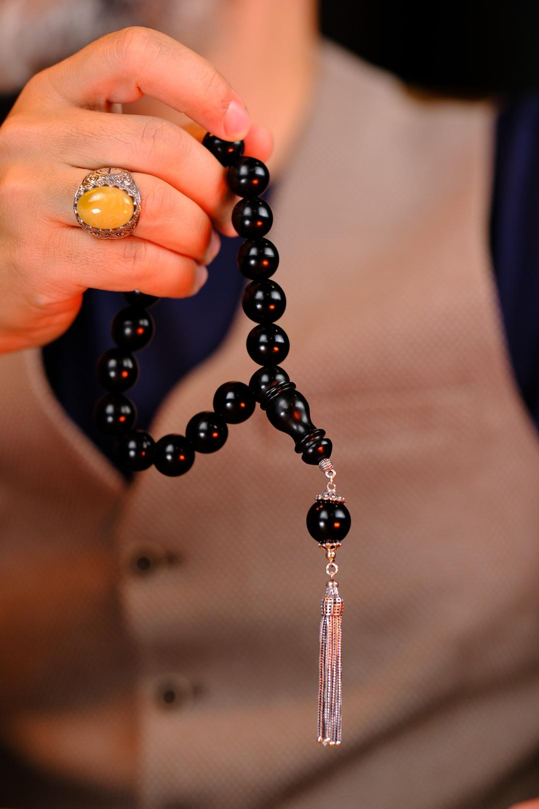 Gümüş Tasarım Efe Maskot Boy Oltu Taşı Tesbih