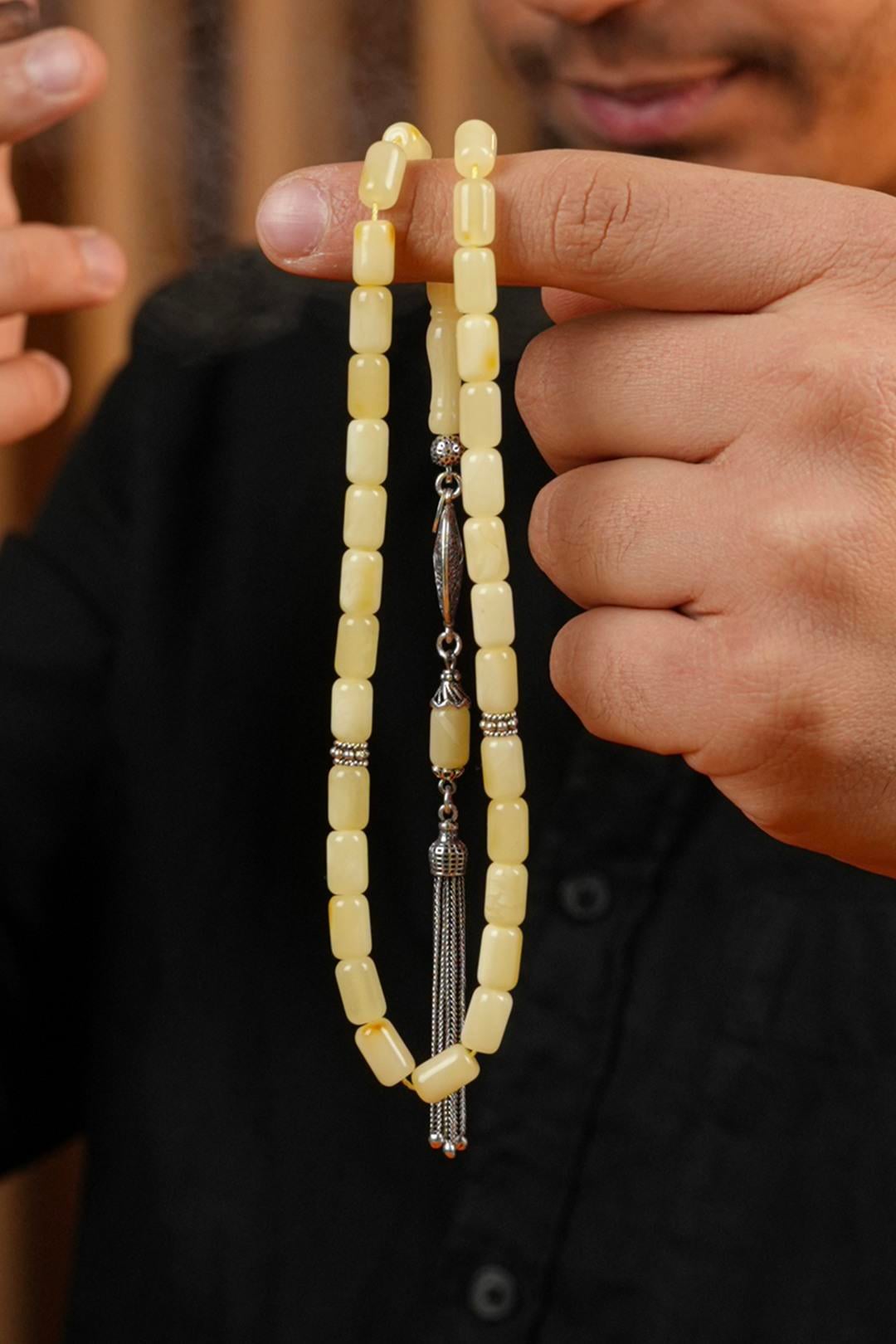 Gümüş Tasarım Kapsül Model Orjinal Damla Kehribar Tesbih (Amber),(رمز الحصان)