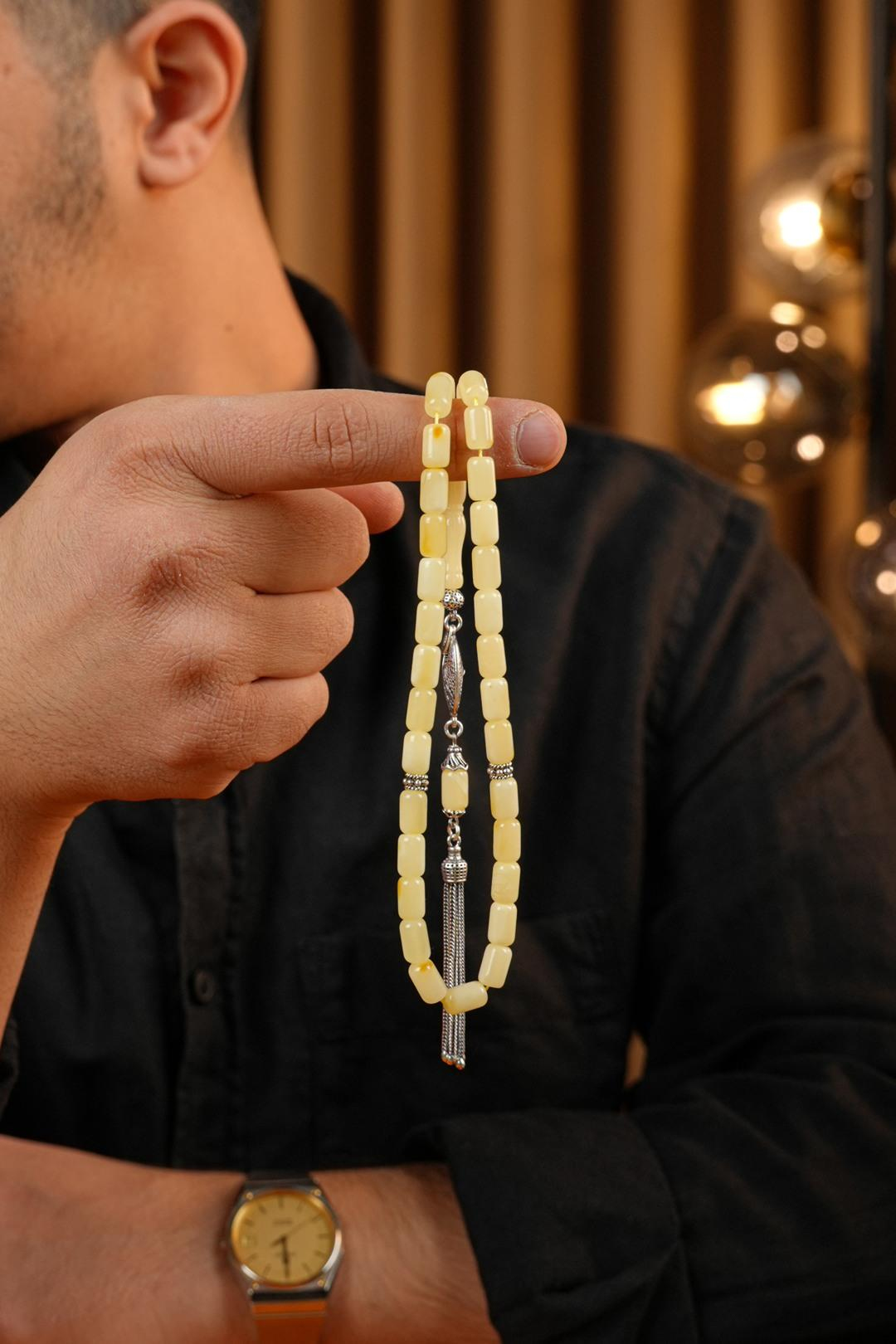 Gümüş Tasarım Kapsül Model Orjinal Damla Kehribar Tesbih (Amber),(رمز الحصان)