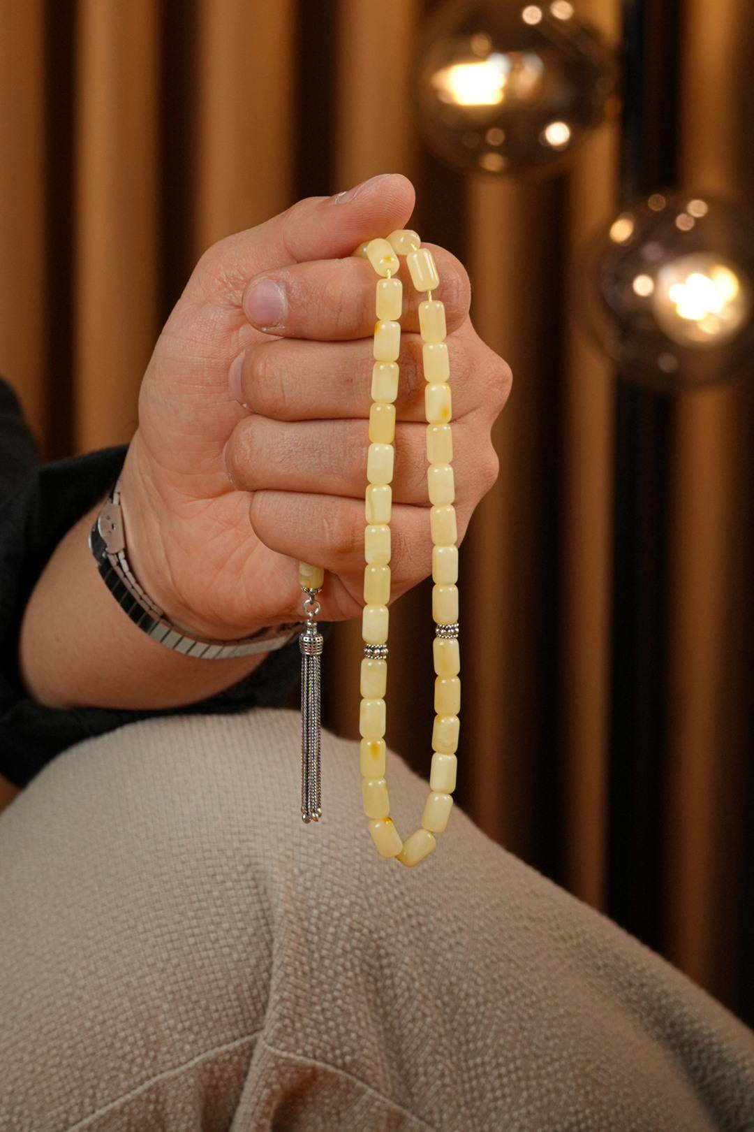 Gümüş Tasarım Kapsül Model Orjinal Damla Kehribar Tesbih (Amber),(رمز الحصان)