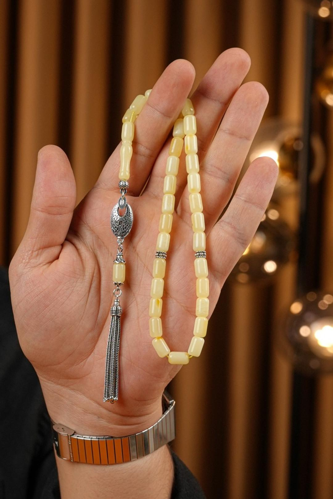 Gümüş Tasarım Kapsül Model Orjinal Damla Kehribar Tesbih (Amber),(رمز الحصان)