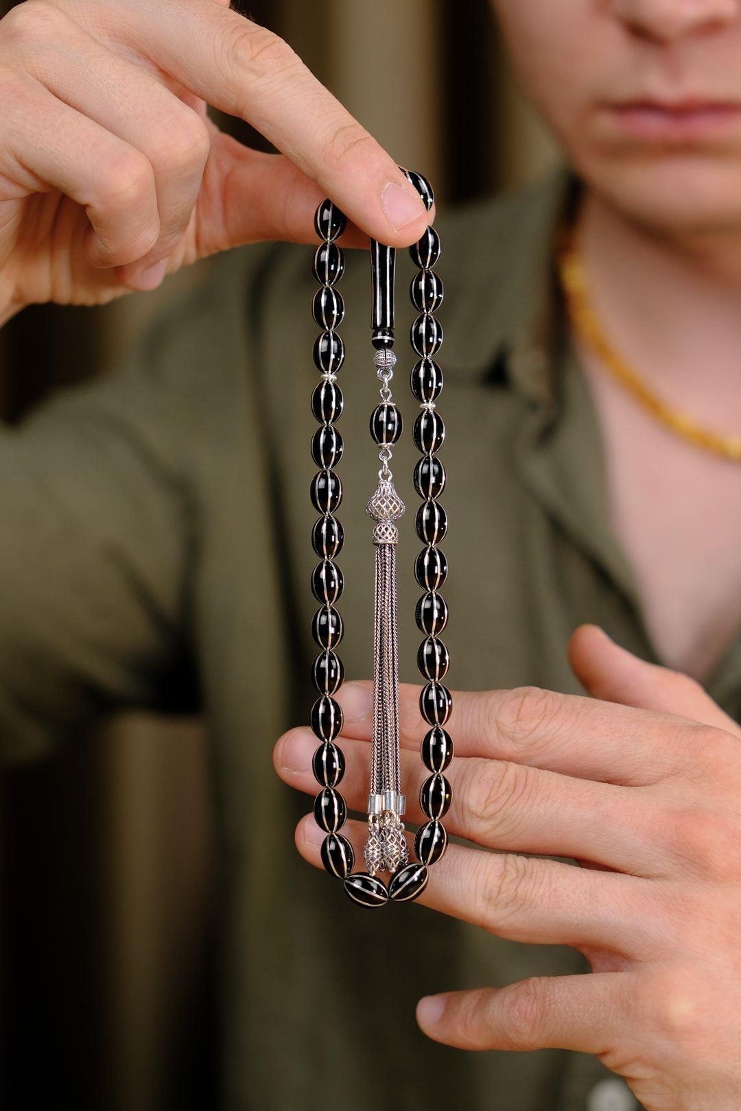 Gümüş Tasarım  Karpuz Yarma Erzurum Oltu Taşı Tesbih