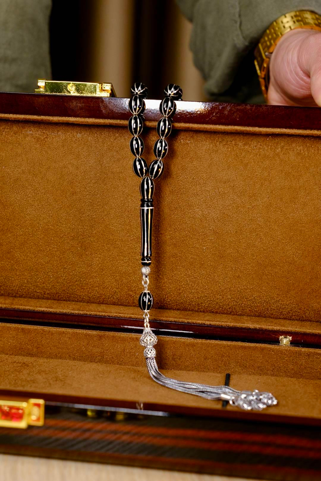 Gümüş Tasarım  Karpuz Yarma Erzurum Oltu Taşı Tesbih