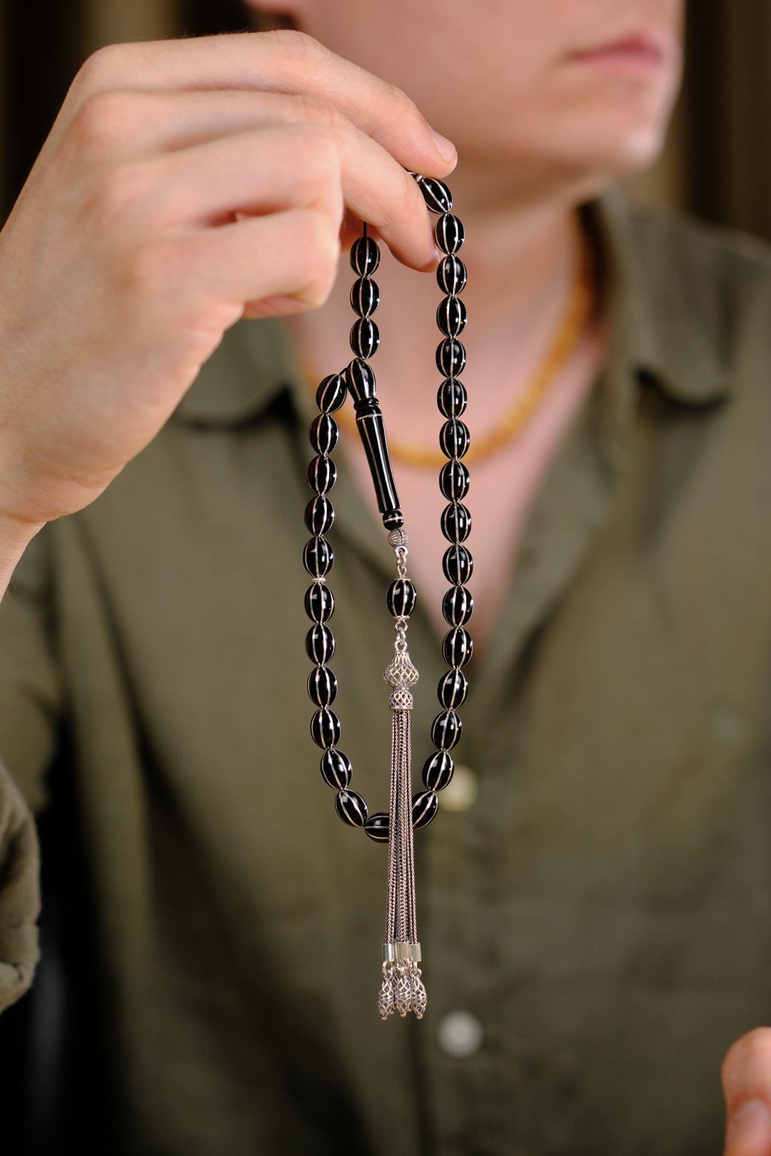 Gümüş Tasarım  Karpuz Yarma Erzurum Oltu Taşı Tesbih