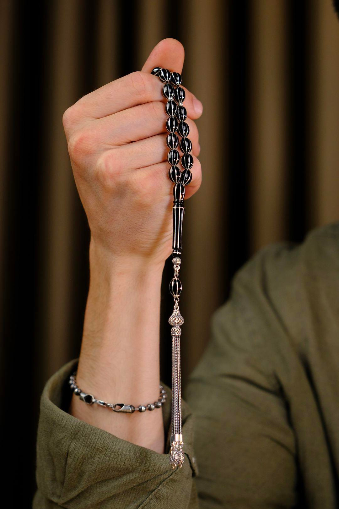 Gümüş Tasarım  Karpuz Yarma Erzurum Oltu Taşı Tesbih