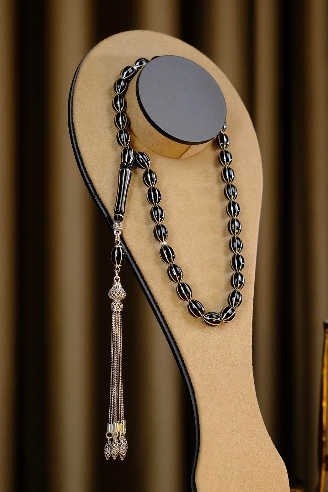 Gümüş Tasarım  Karpuz Yarma Erzurum Oltu Taşı Tesbih