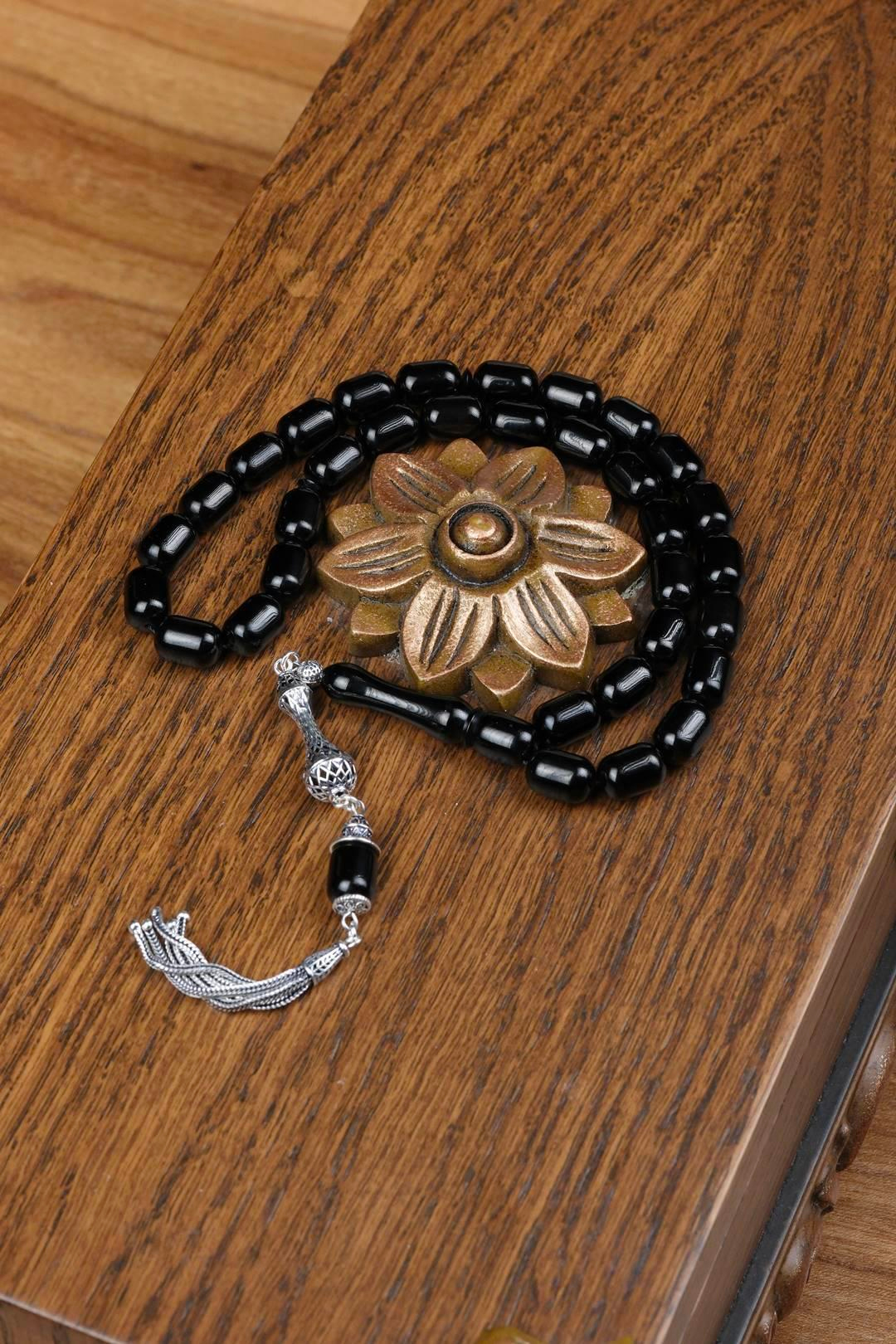 İri Boy Kapsül Model Erzurum Oltu Taşı Tesbih  9x12 mm