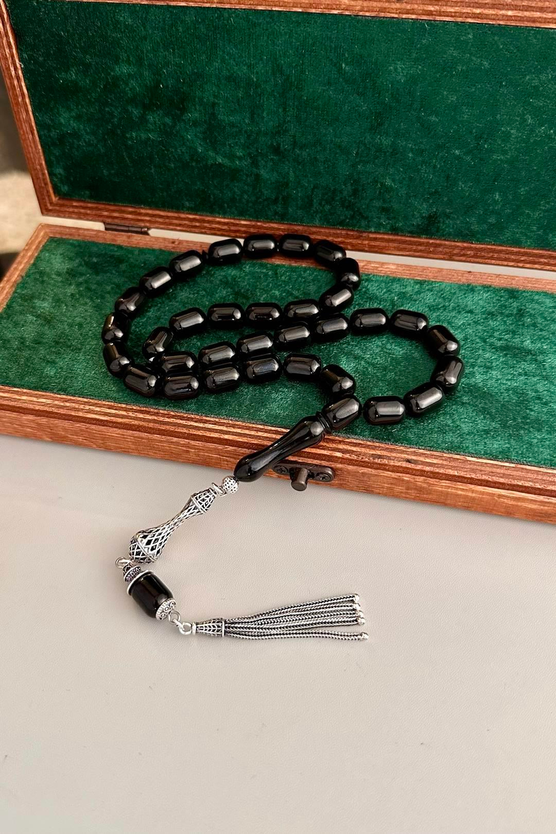 İri Boy Kapsül Model Erzurum Oltu Taşı Tesbih  9x12 mm