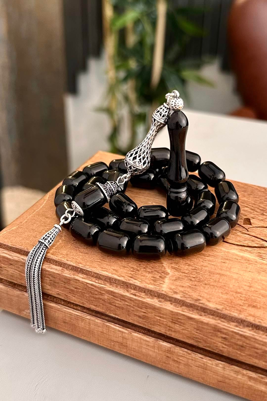 İri Boy Kapsül Model Erzurum Oltu Taşı Tesbih  9x12 mm