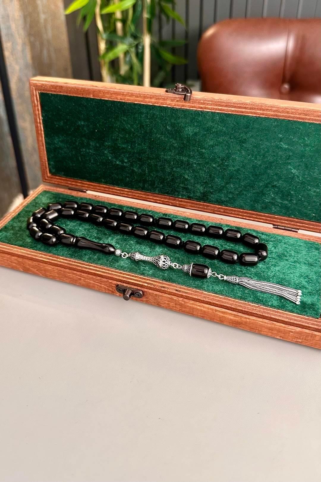 İri Boy Kapsül Model Erzurum Oltu Taşı Tesbih  9x12 mm