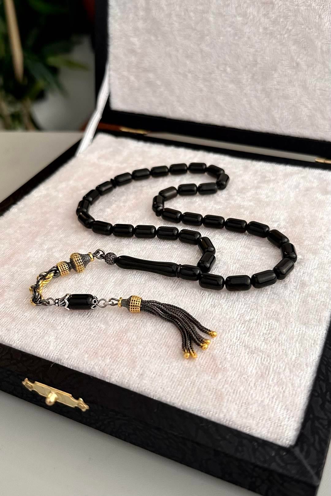 Kapsül Model Erzurum Oltu Taşı Burgu Gümüş Tesbih  6x10 mm