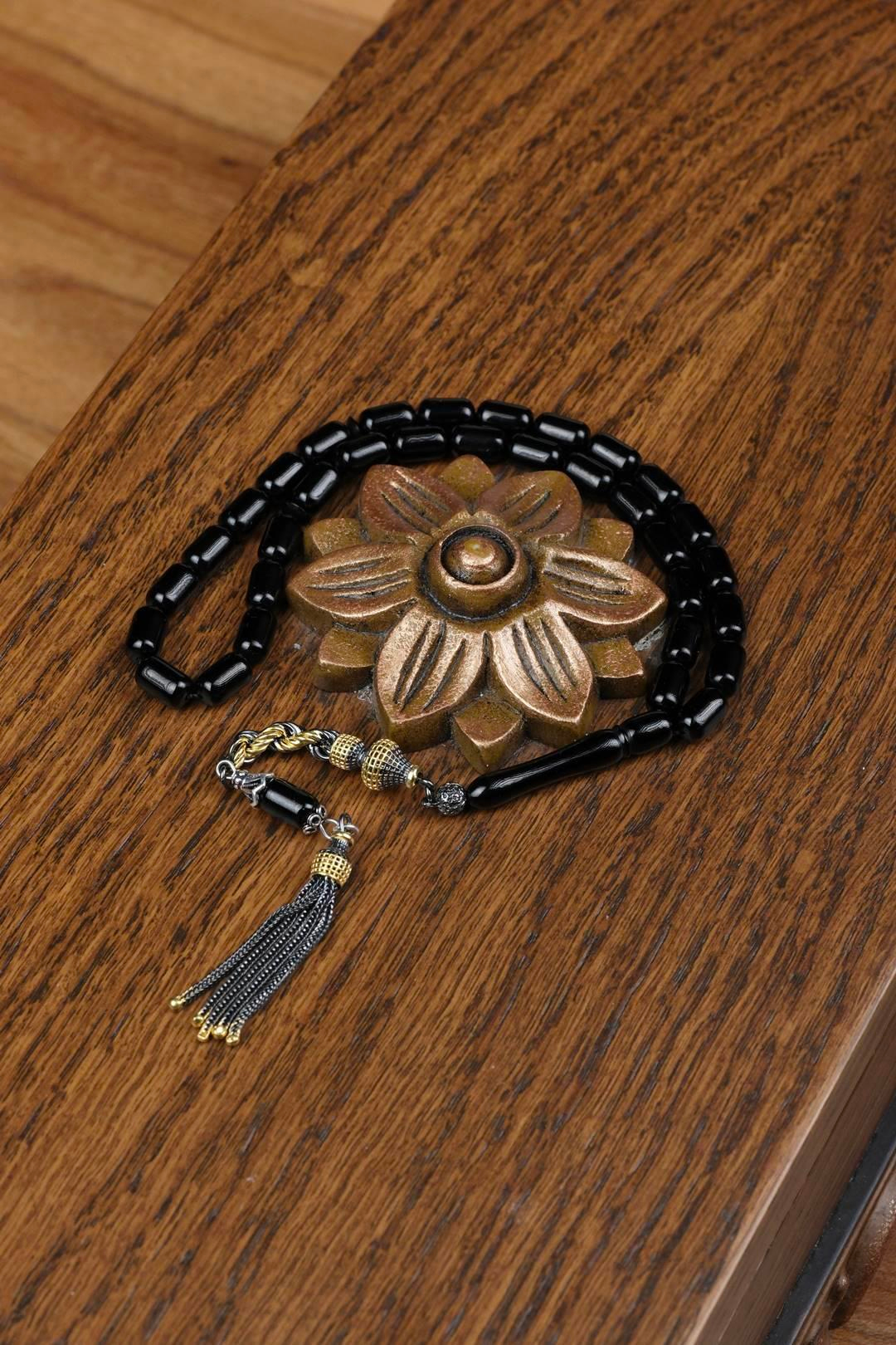 Kapsül Model Erzurum Oltu Taşı Burgu Gümüş Tesbih  6x10 mm