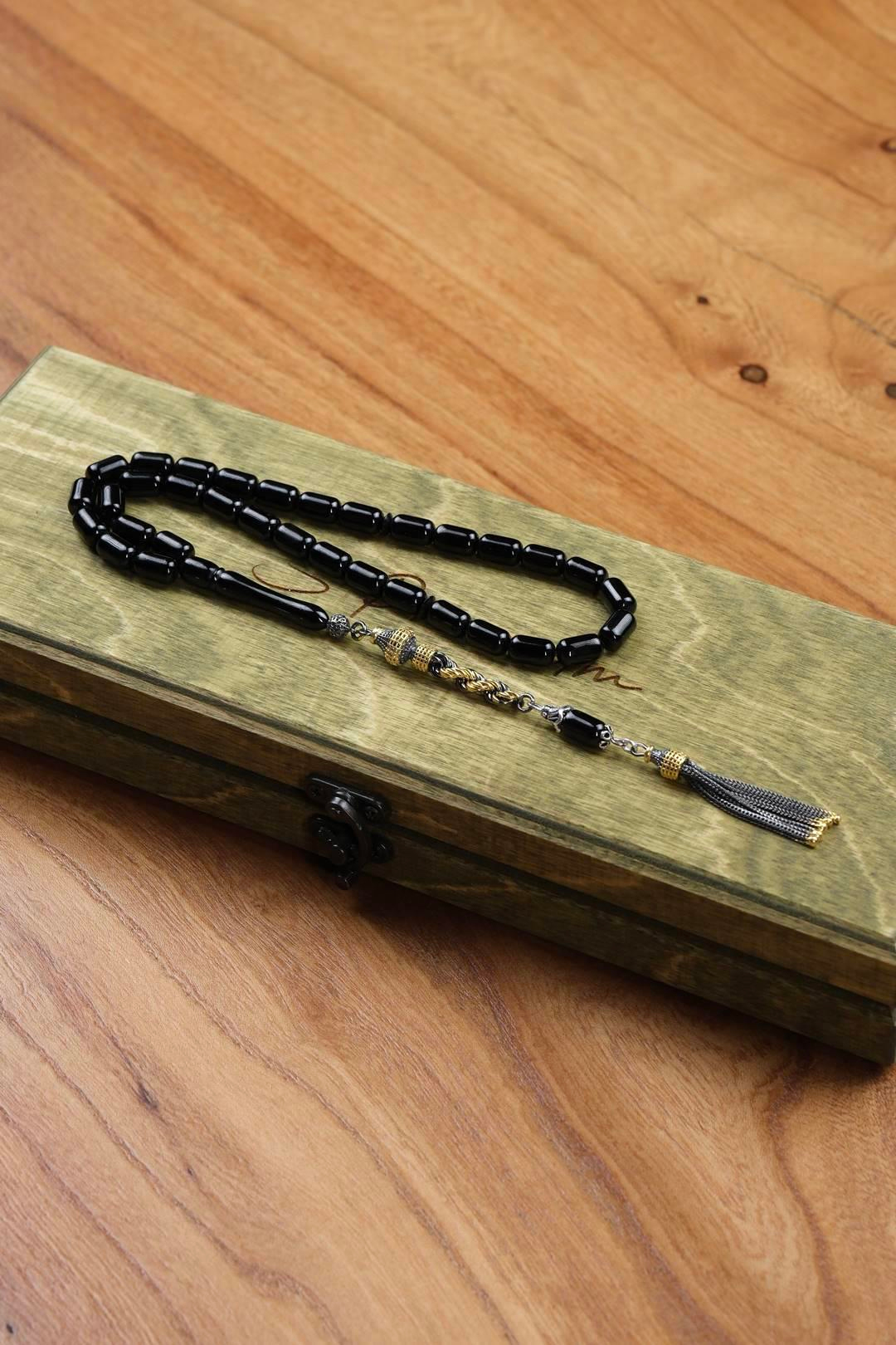 Kapsül Model Erzurum Oltu Taşı Burgu Gümüş Tesbih  6x10 mm