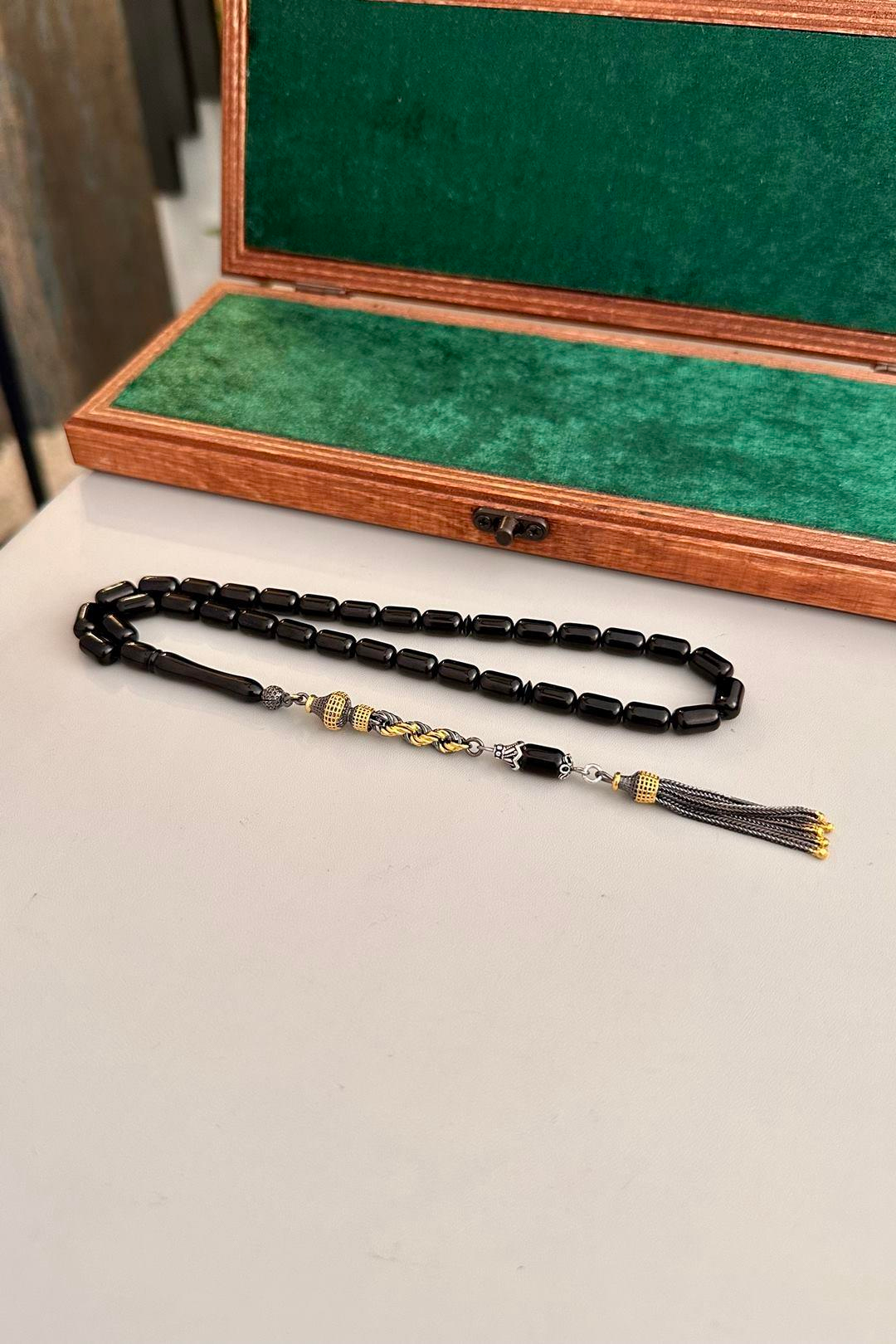 Kapsül Model Erzurum Oltu Taşı Burgu Gümüş Tesbih  6x10 mm