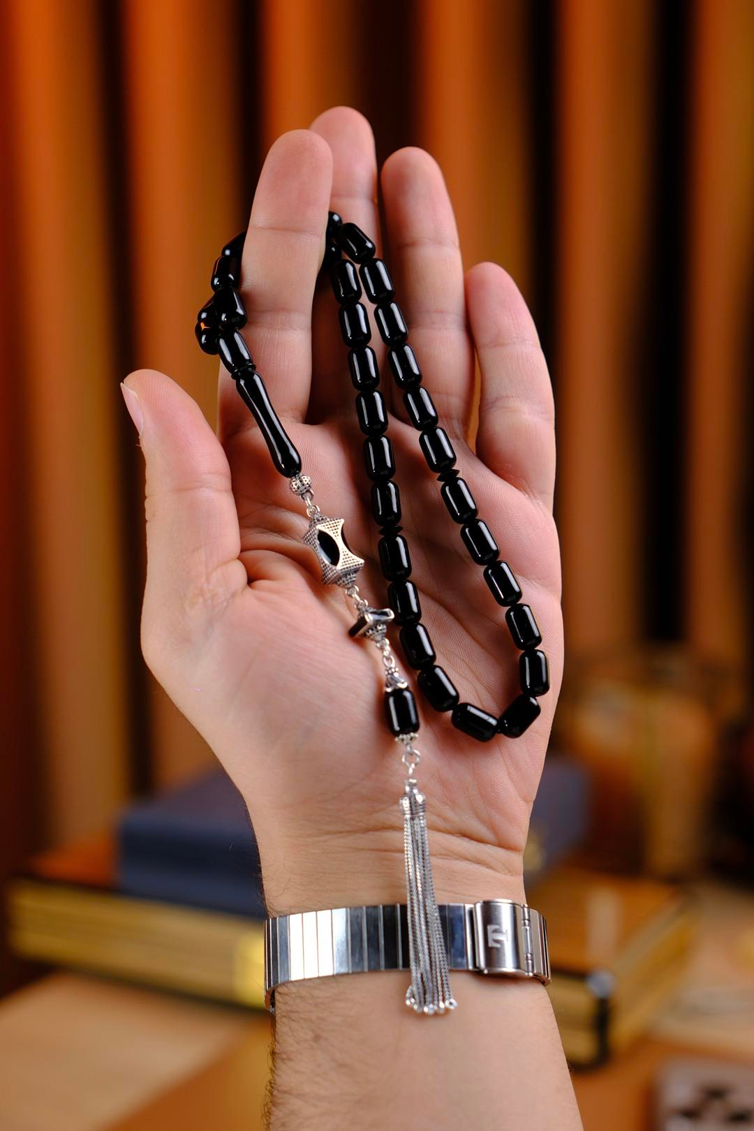 Kapsül Model Gümüş Tasarım Erzurum Oltu Taşı Tesbih 