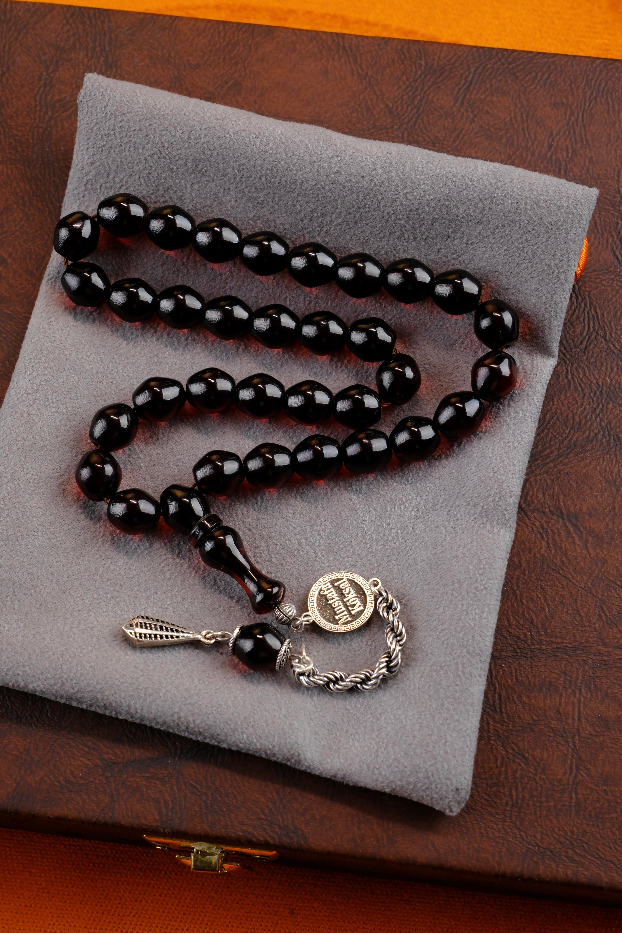 Kişiye Özel Gümüş İsimli Tasarım Sığırcık Kesim Ateş Kehribar Tesbih