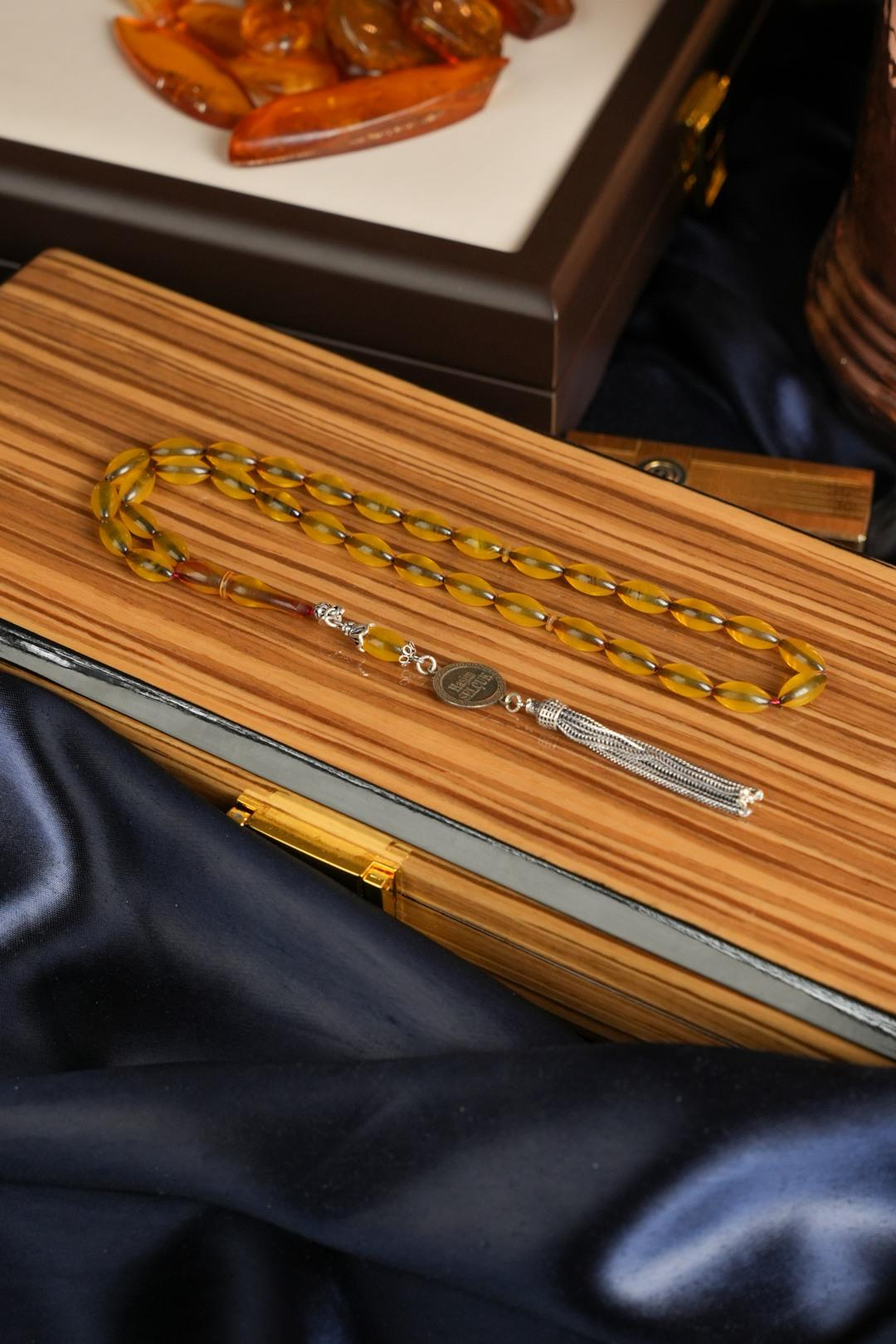 Kişiye Özel Gümüş Tasarım Arpa Kesim Ateş Kehribar Tesbih