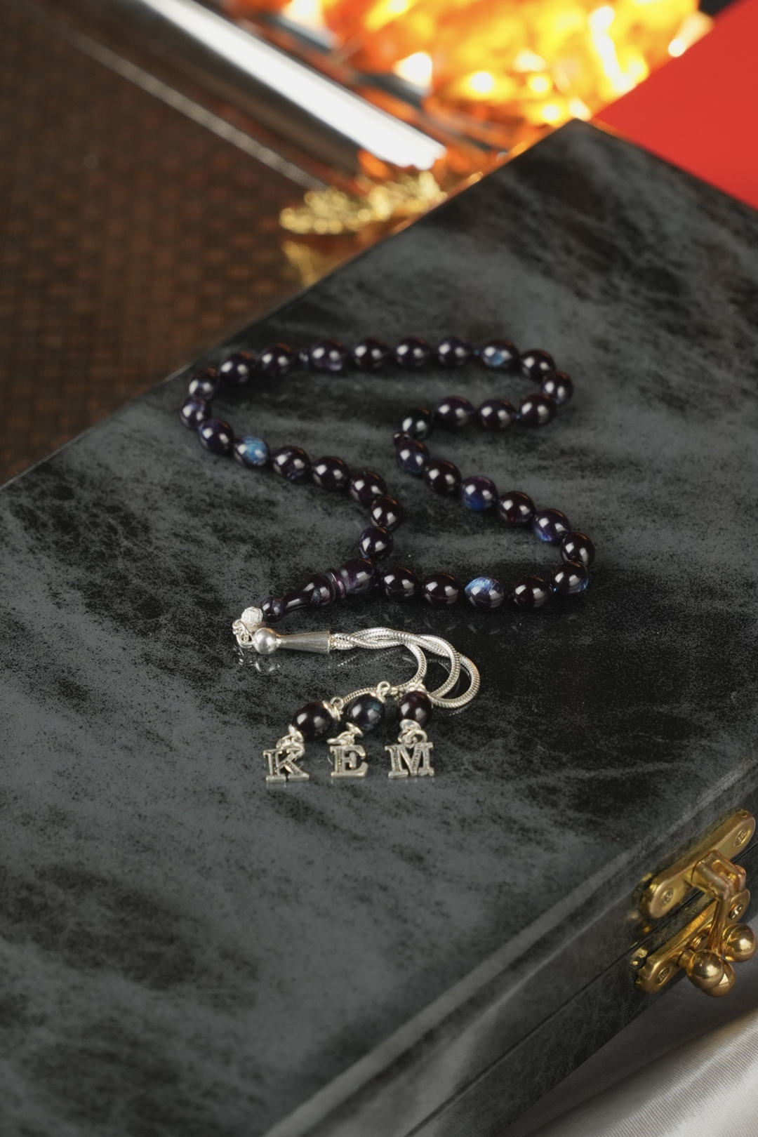 Kişiye Özel Harf Tasarımlı Alman Sıkma Kehribar Tesbih