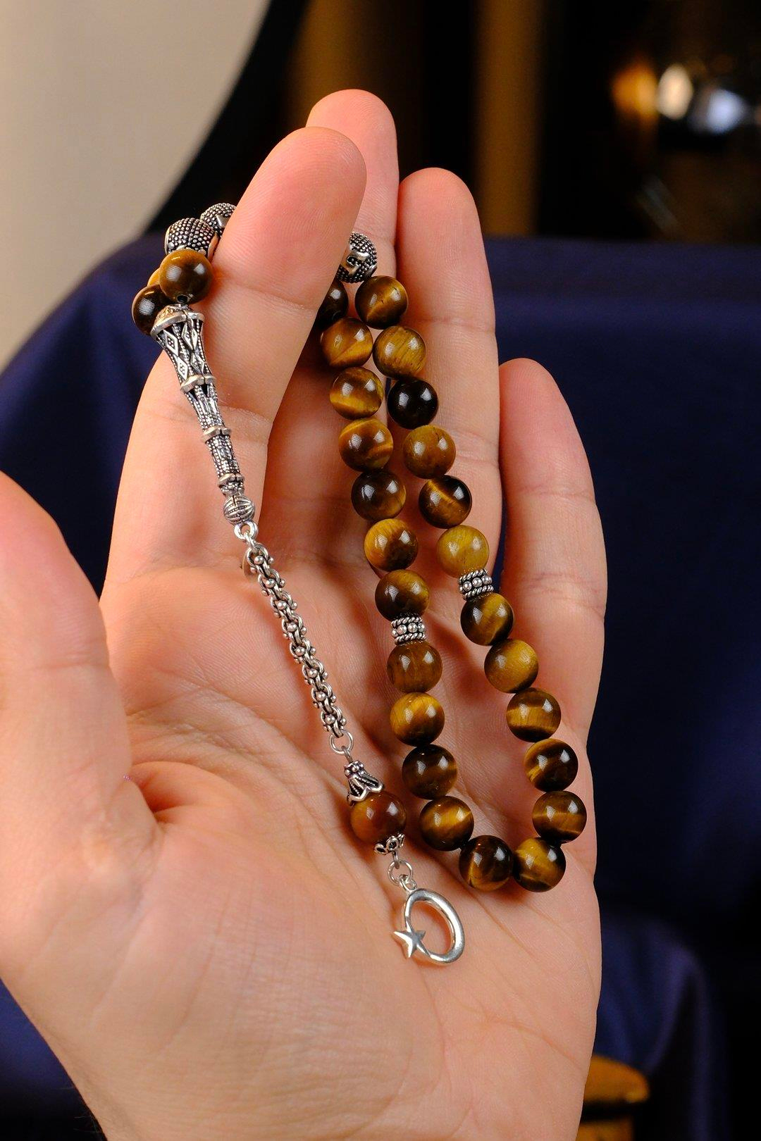 Kişiye Özel İsimli Gümüş Tasarım Kaplan Gözü Tesbih