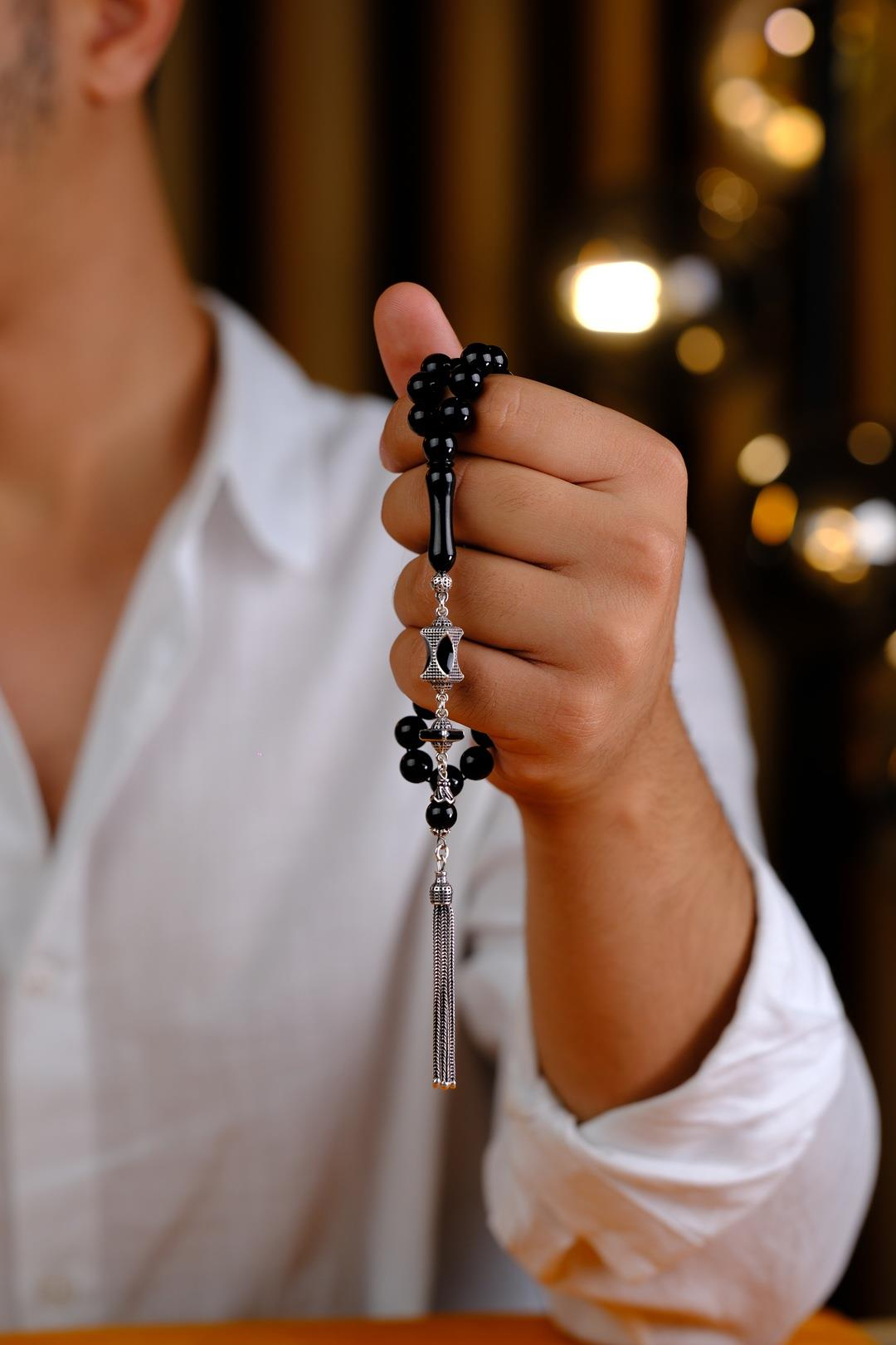 Küre Model Gümüş Tasarım Erzurum Oltu Taşı Tesbih 