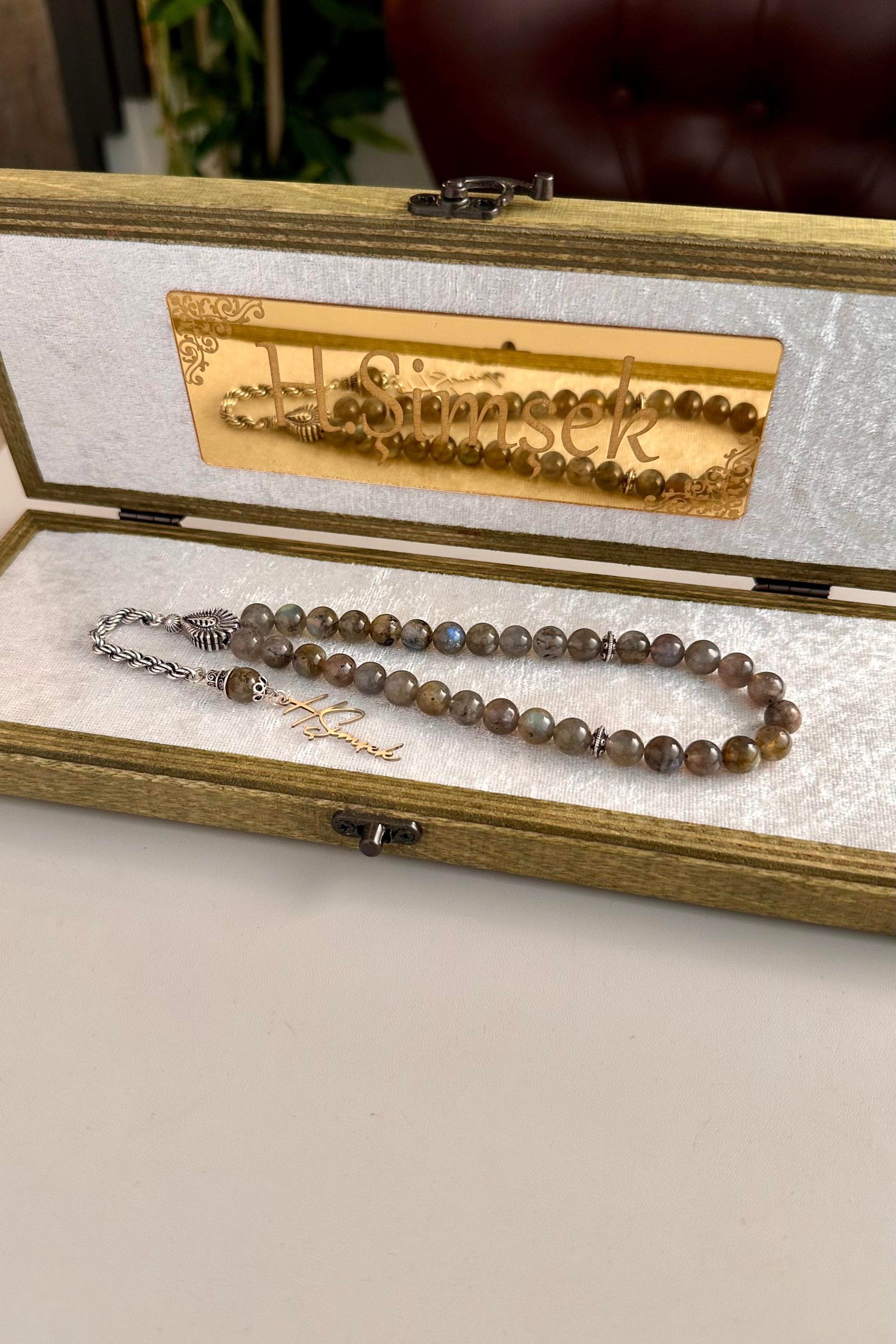 Labradorit Doğal Taş Gümüş Tasarım Tesbih