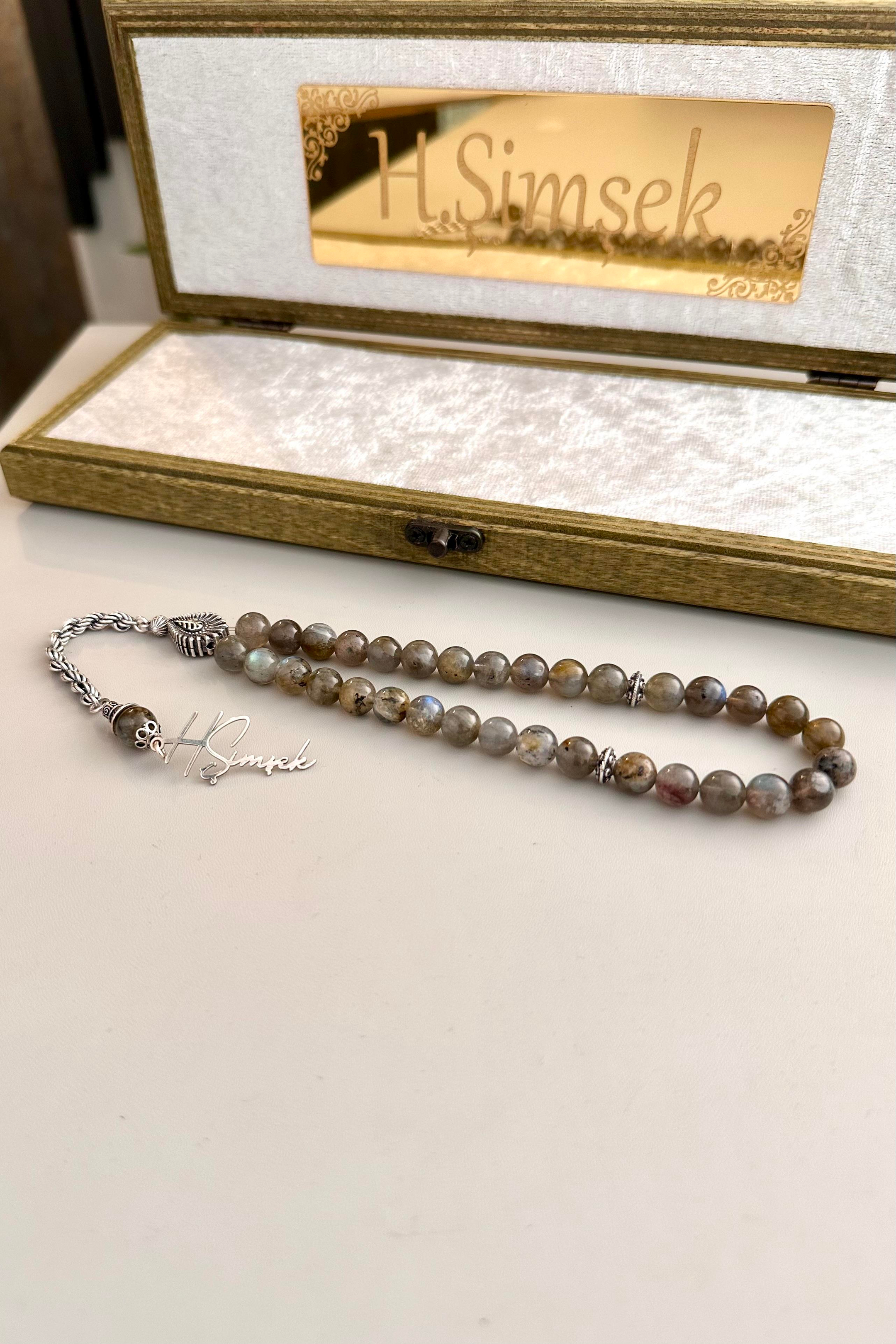 Labradorit Doğal Taş Gümüş Tasarım Tesbih