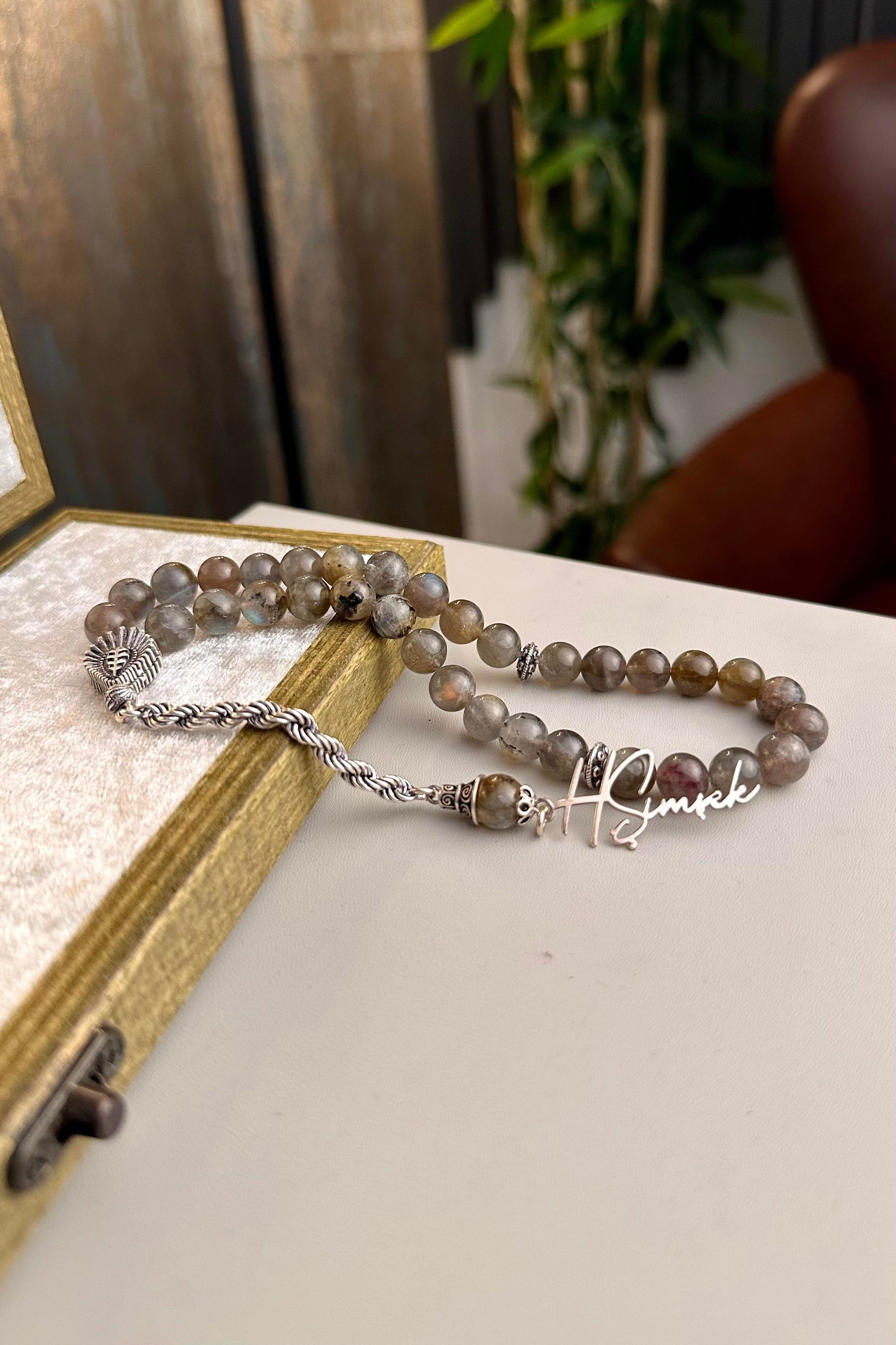 Labradorit Doğal Taş Gümüş Tasarım Tesbih