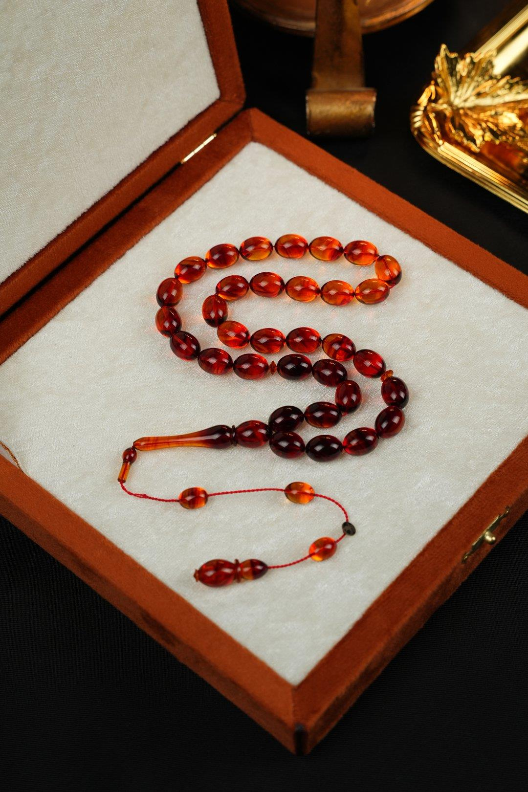 Master Ümit Demir Eski Osmanlı Sıkma Tirbuşon Obje Koleksiyonluk Tesbih (Antique Faturan Amber Beads فاتوران عنبر خرز عتيق)