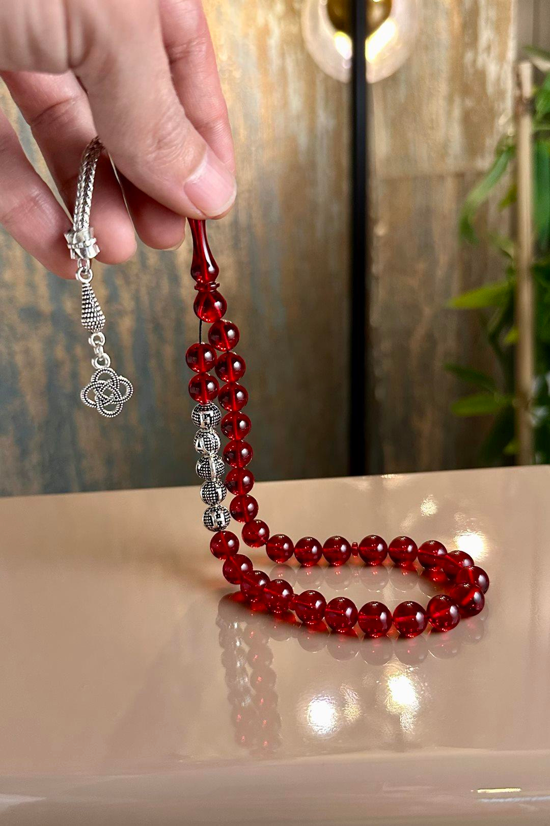 Metal İsim Tasarım Kişiye Özel Kırmızı Alman Sıkma Tesbih