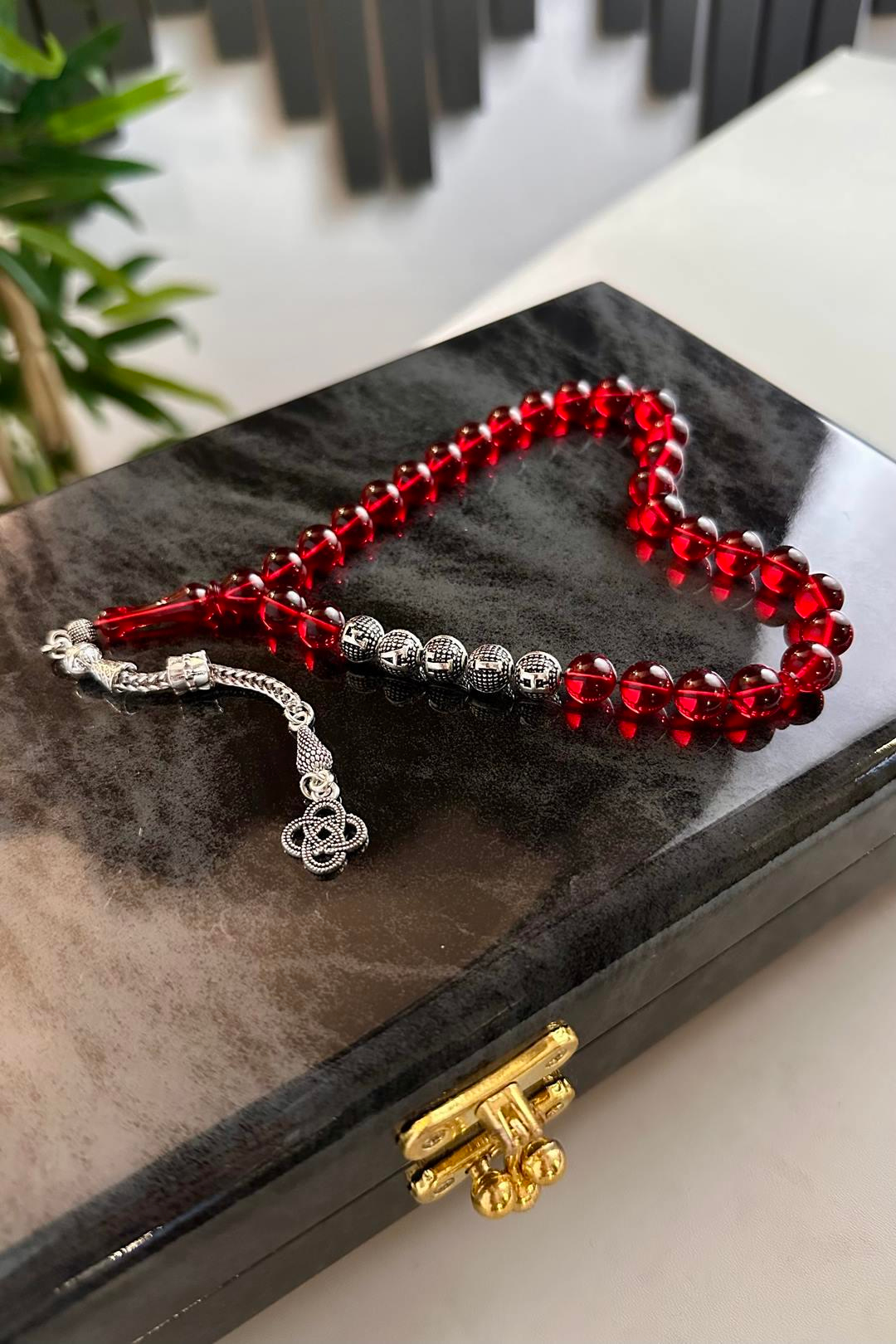 Metal İsim Tasarım Kişiye Özel Kırmızı Alman Sıkma Tesbih