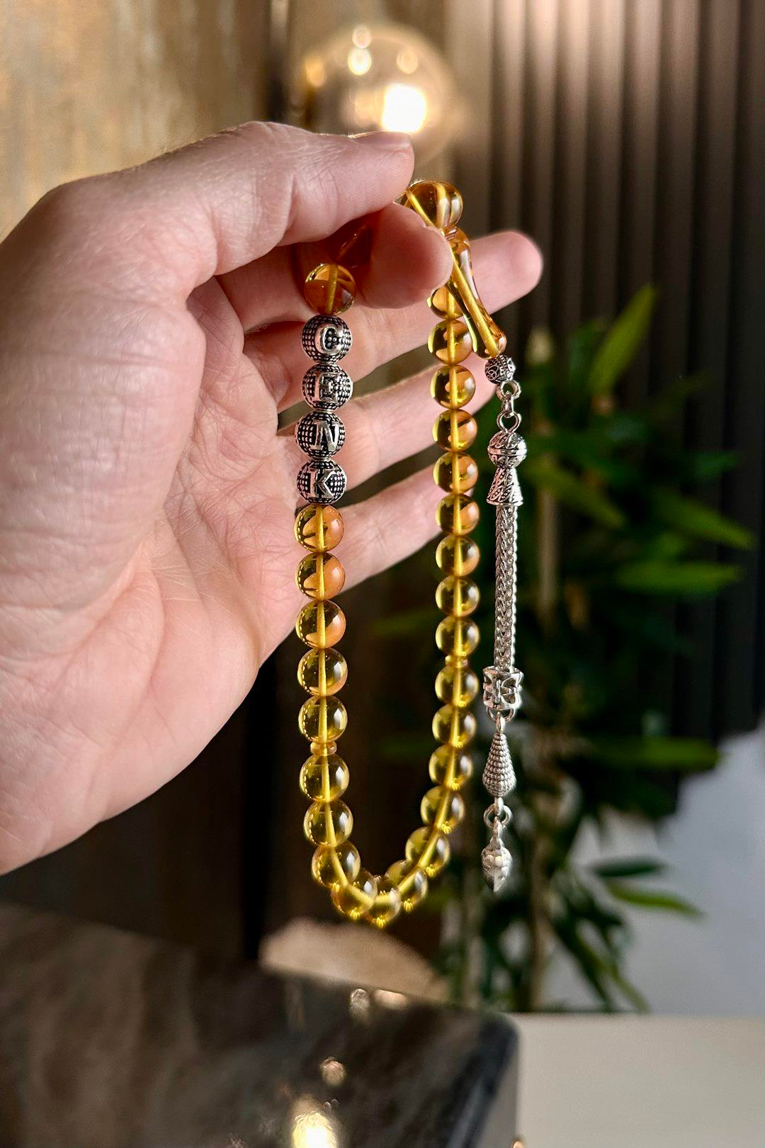 Metal İsim Tasarım Kişiye Özel Sarı Alman Sıkma Tesbih