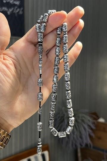 Nakkaş Oyma Usta El İşçiliği Gümüş Tesbih