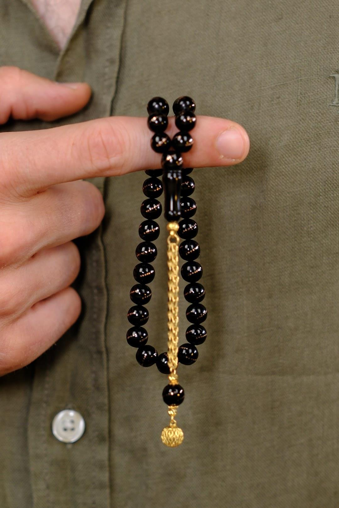 Orjinal Altın Tasarım Bürokrat Bilek Boy Erzurum Oltu Taşı Tesbih